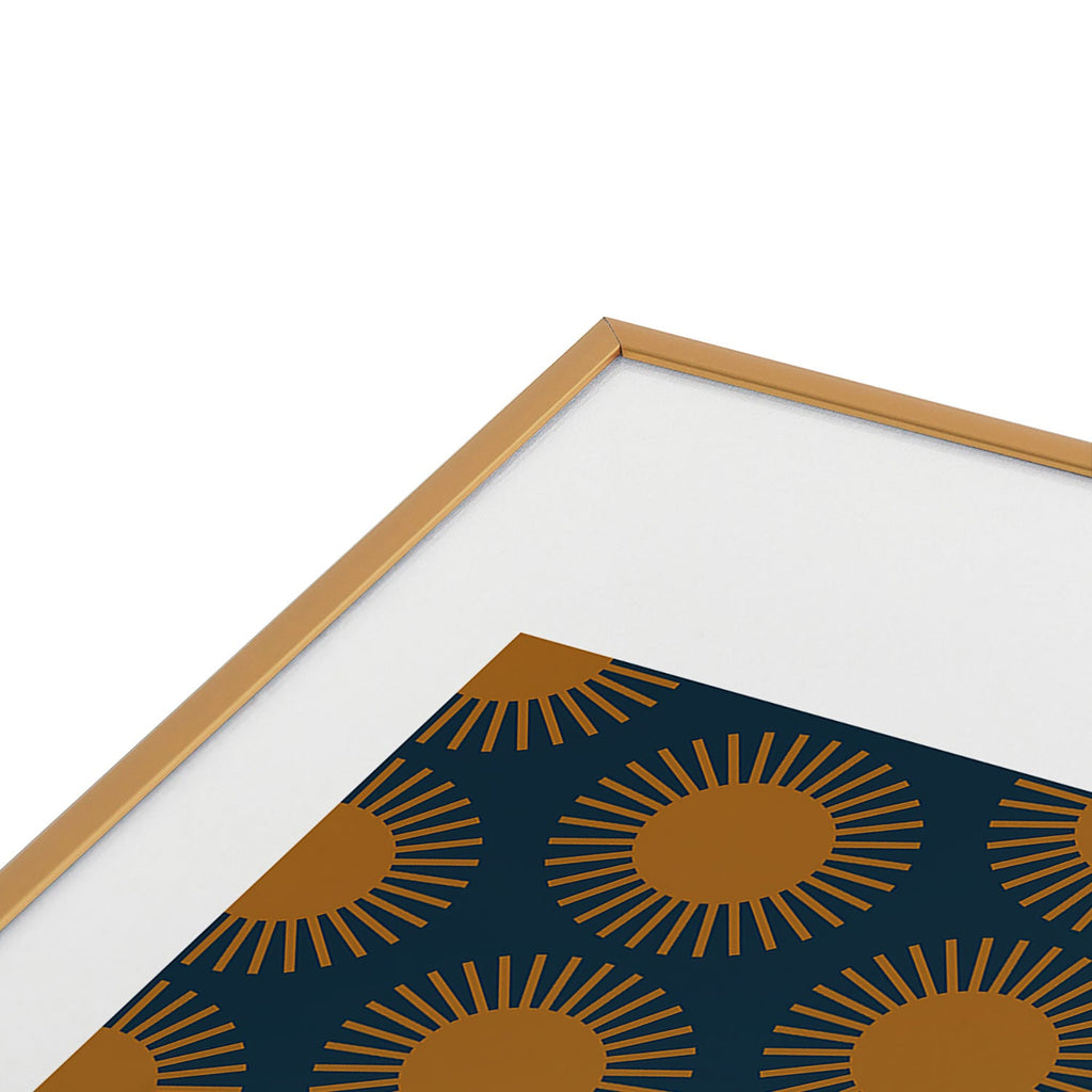 Colour Poems Cheerful Sun Pattern Navy Blue Metal Framed Art Print