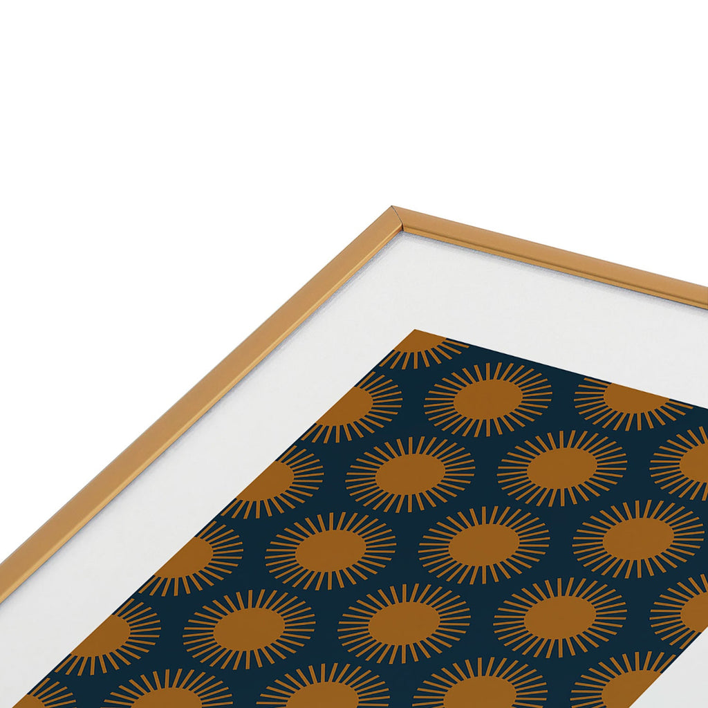 Colour Poems Cheerful Sun Pattern Navy Blue Metal Framed Art Print