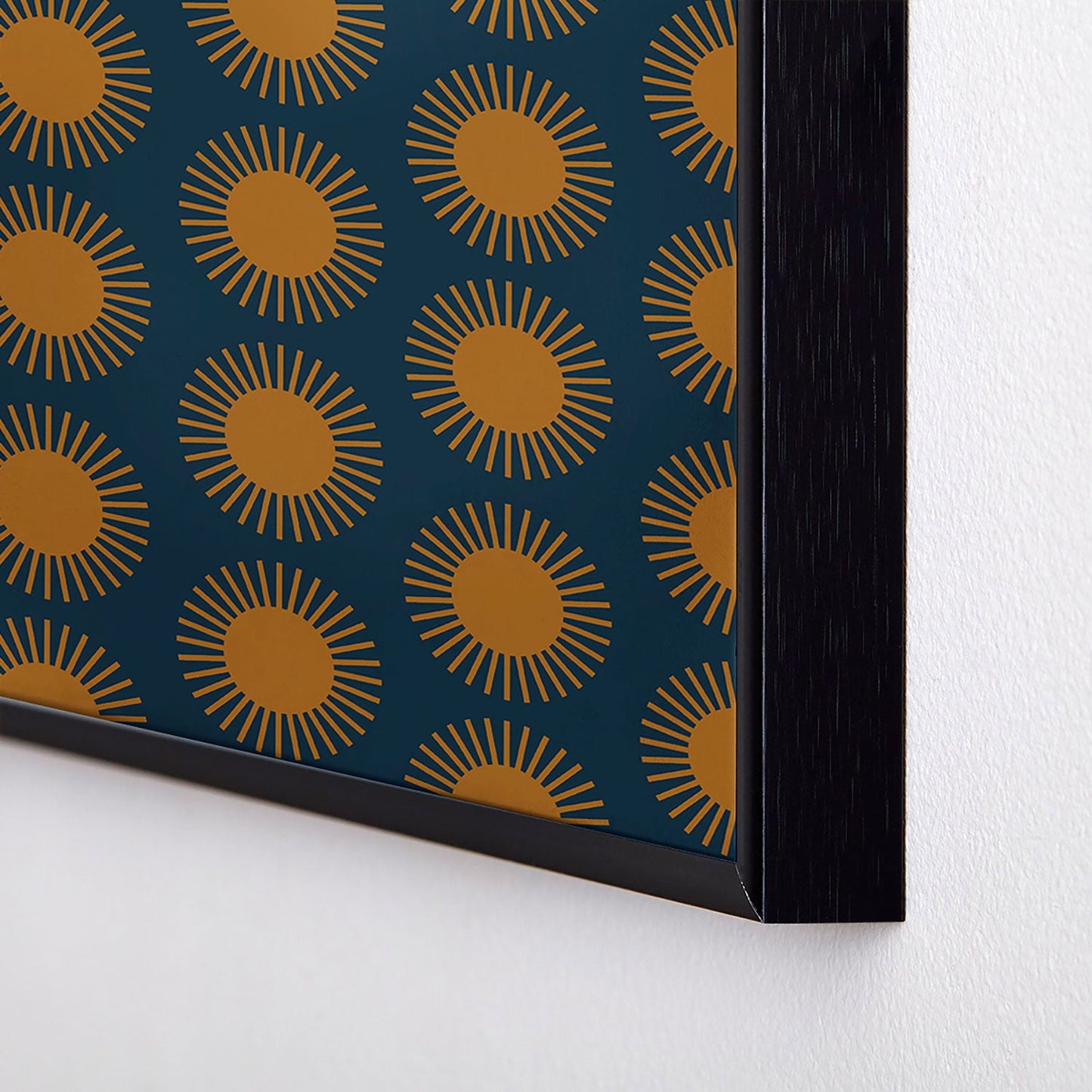 Colour Poems Cheerful Sun Pattern Navy Blue Square Metal Framed Art Print