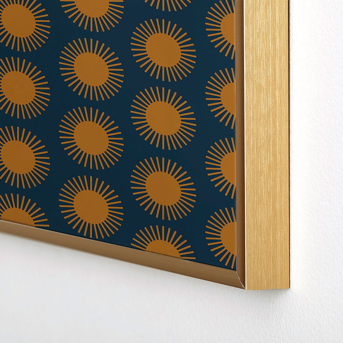 Colour Poems Cheerful Sun Pattern Navy Blue Square Metal Framed Art Print