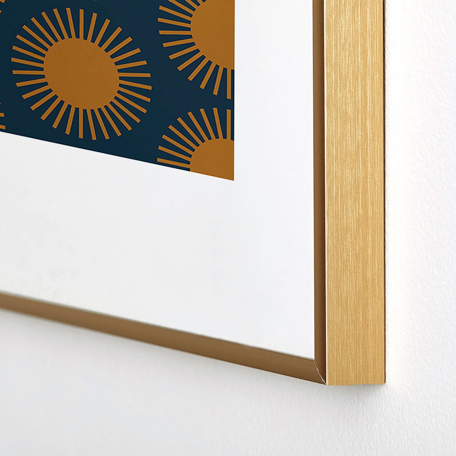 Colour Poems Cheerful Sun Pattern Navy Blue Metal Framed Art Print