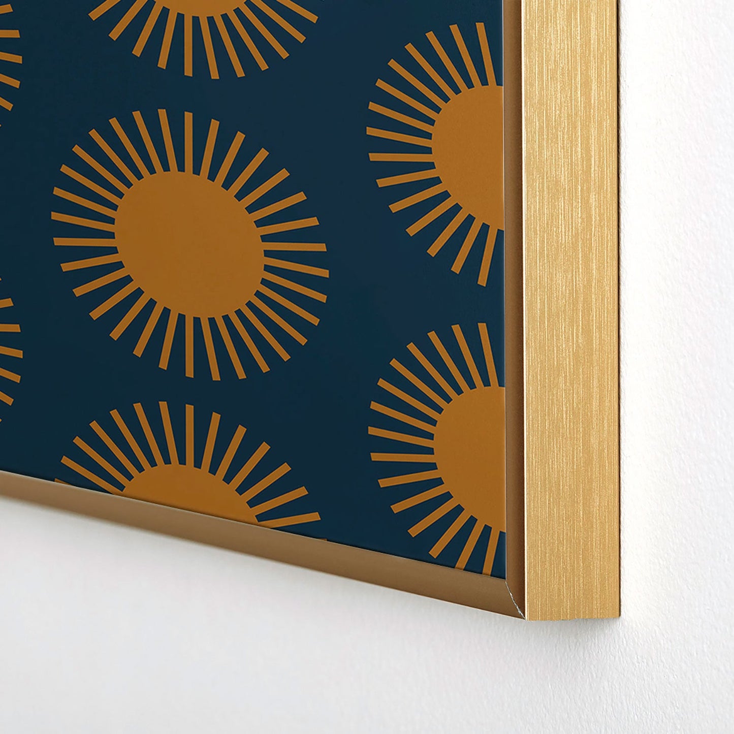 Colour Poems Cheerful Sun Pattern Navy Blue Square Metal Framed Art Print