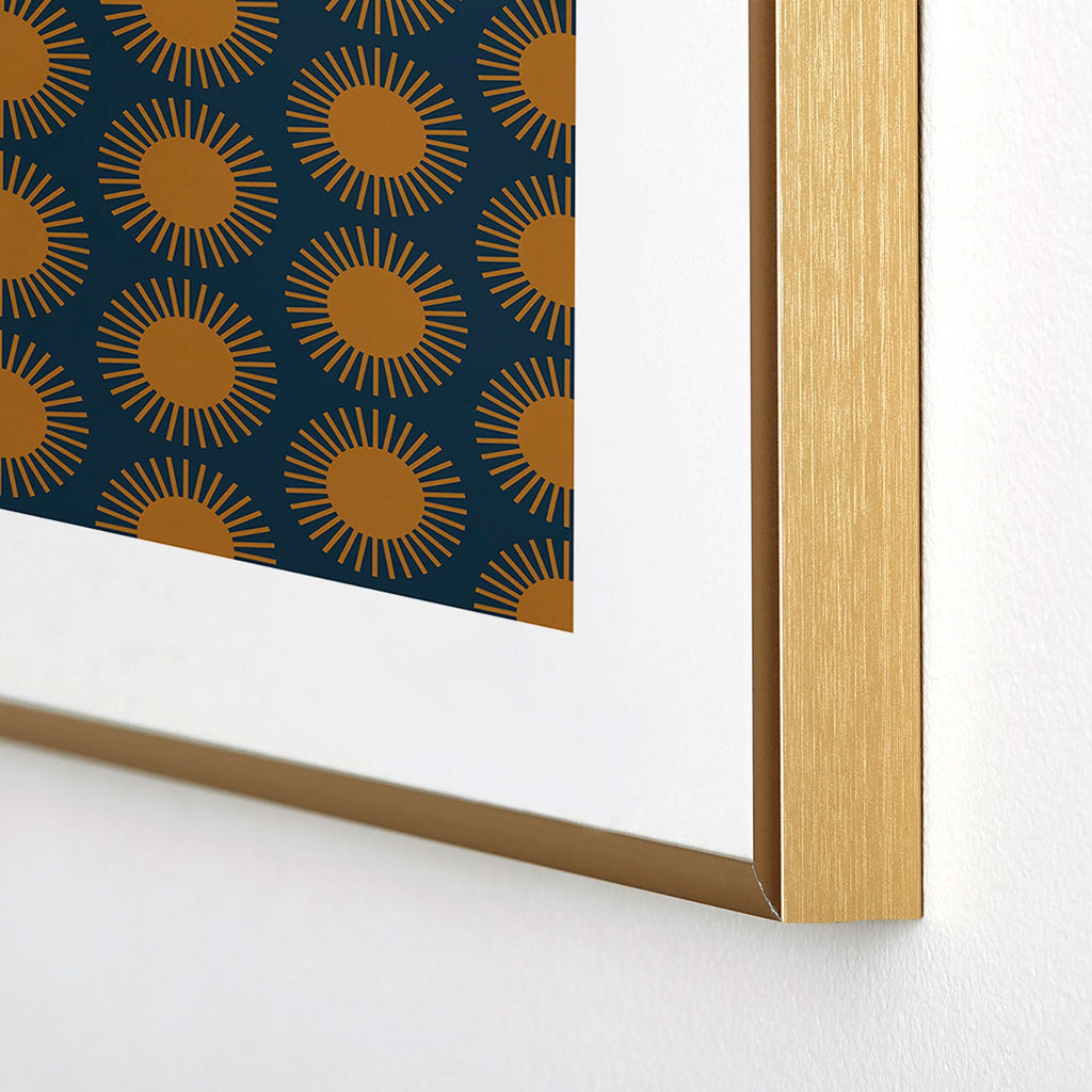 Colour Poems Cheerful Sun Pattern Navy Blue Metal Framed Art Print