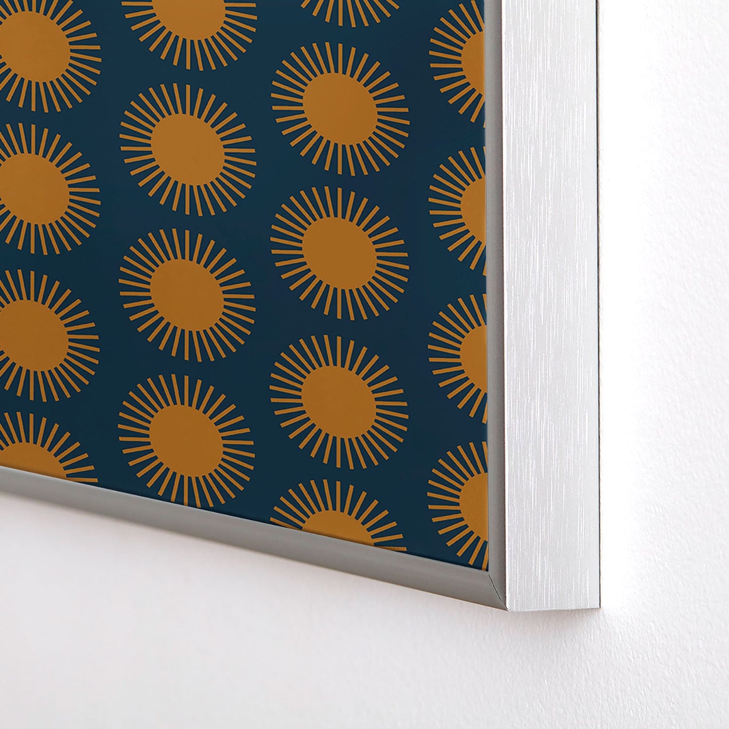 Colour Poems Cheerful Sun Pattern Navy Blue Square Metal Framed Art Print