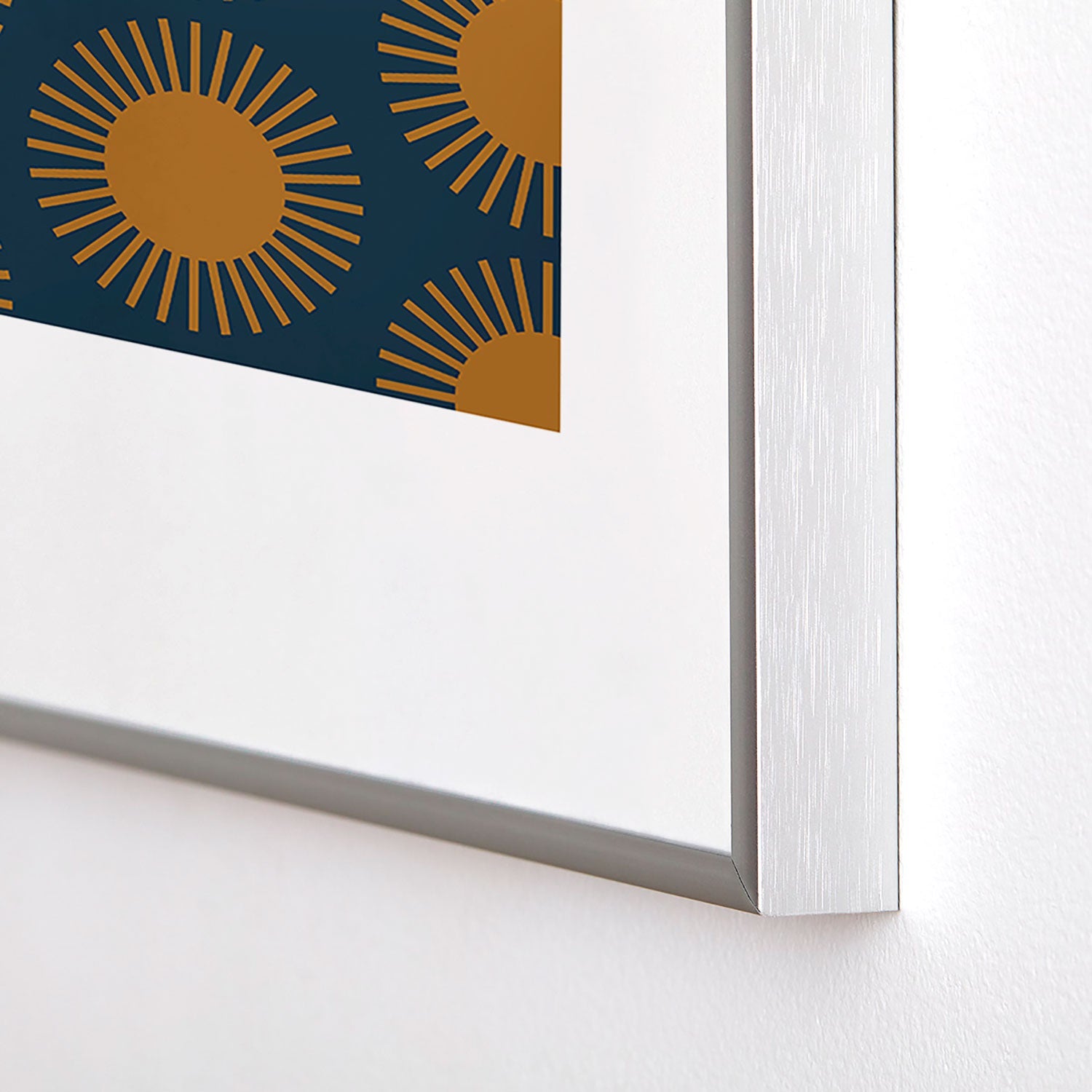 Colour Poems Cheerful Sun Pattern Navy Blue Metal Framed Art Print