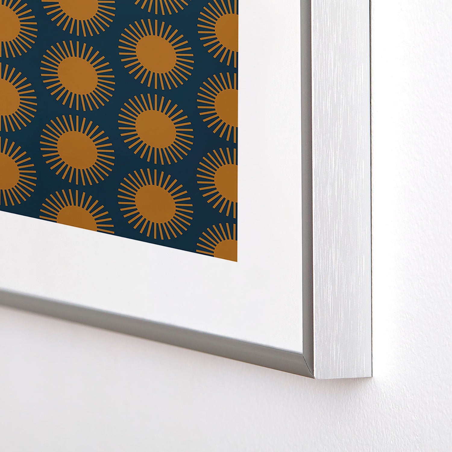 Colour Poems Cheerful Sun Pattern Navy Blue Metal Framed Art Print