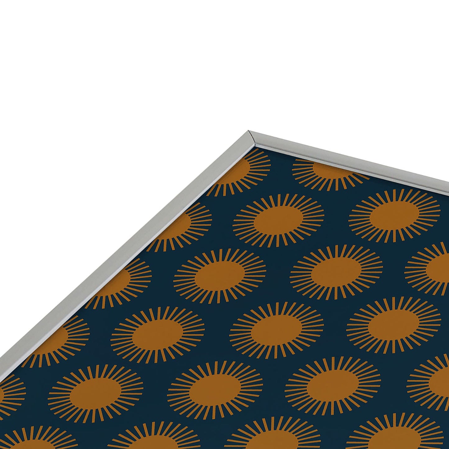 Colour Poems Cheerful Sun Pattern Navy Blue Square Metal Framed Art Print