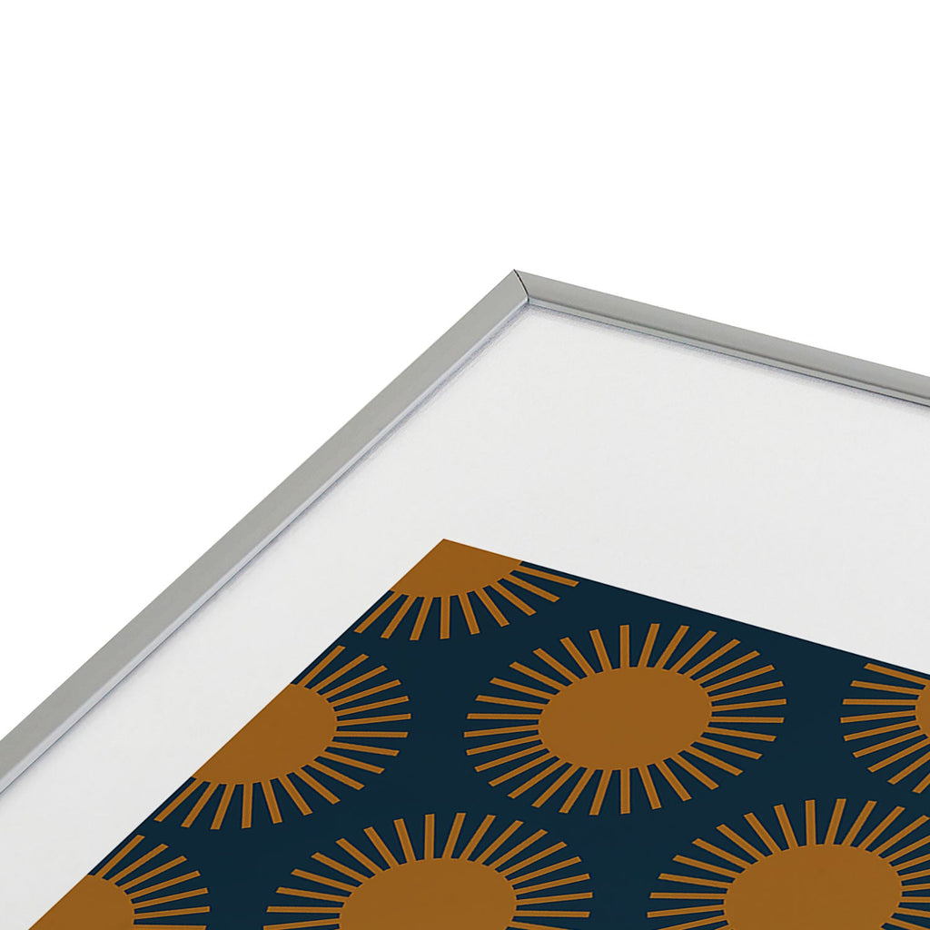 Colour Poems Cheerful Sun Pattern Navy Blue Metal Framed Art Print