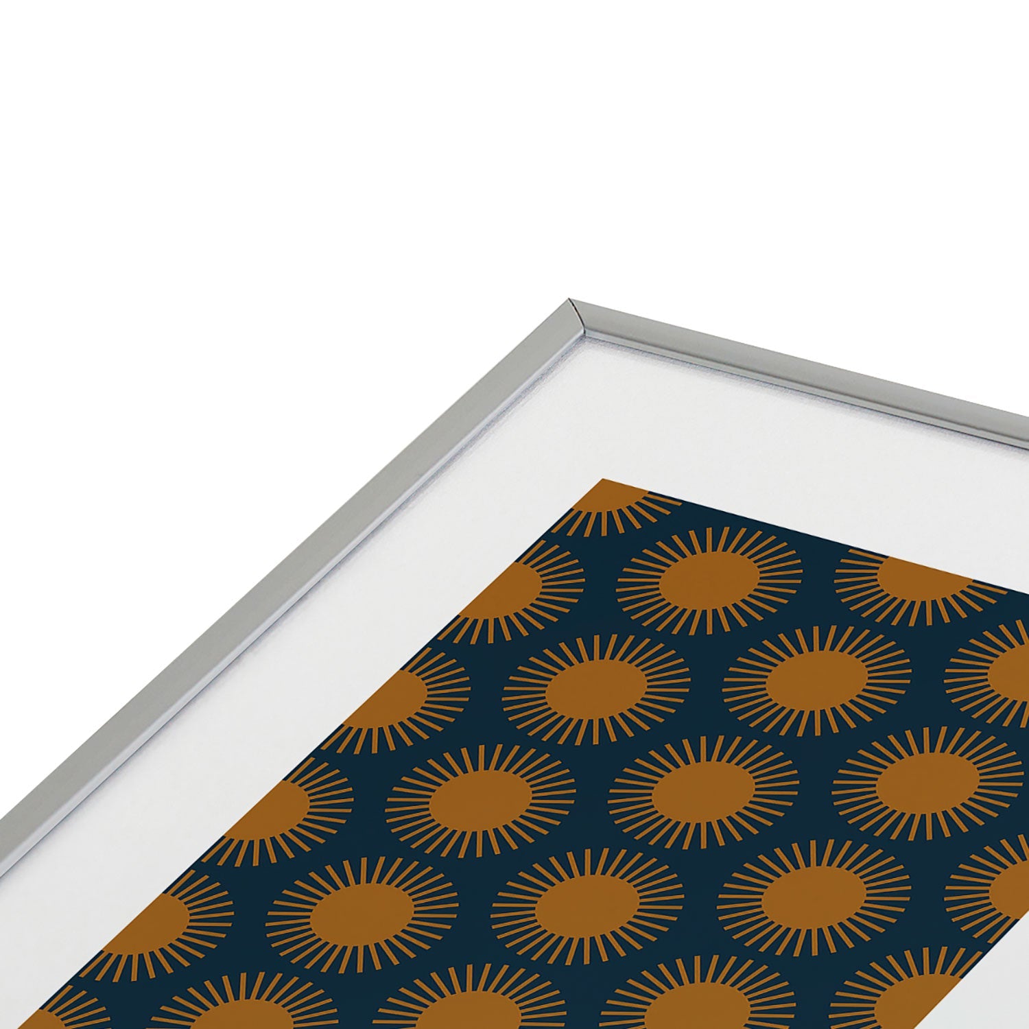 Colour Poems Cheerful Sun Pattern Navy Blue Metal Framed Art Print