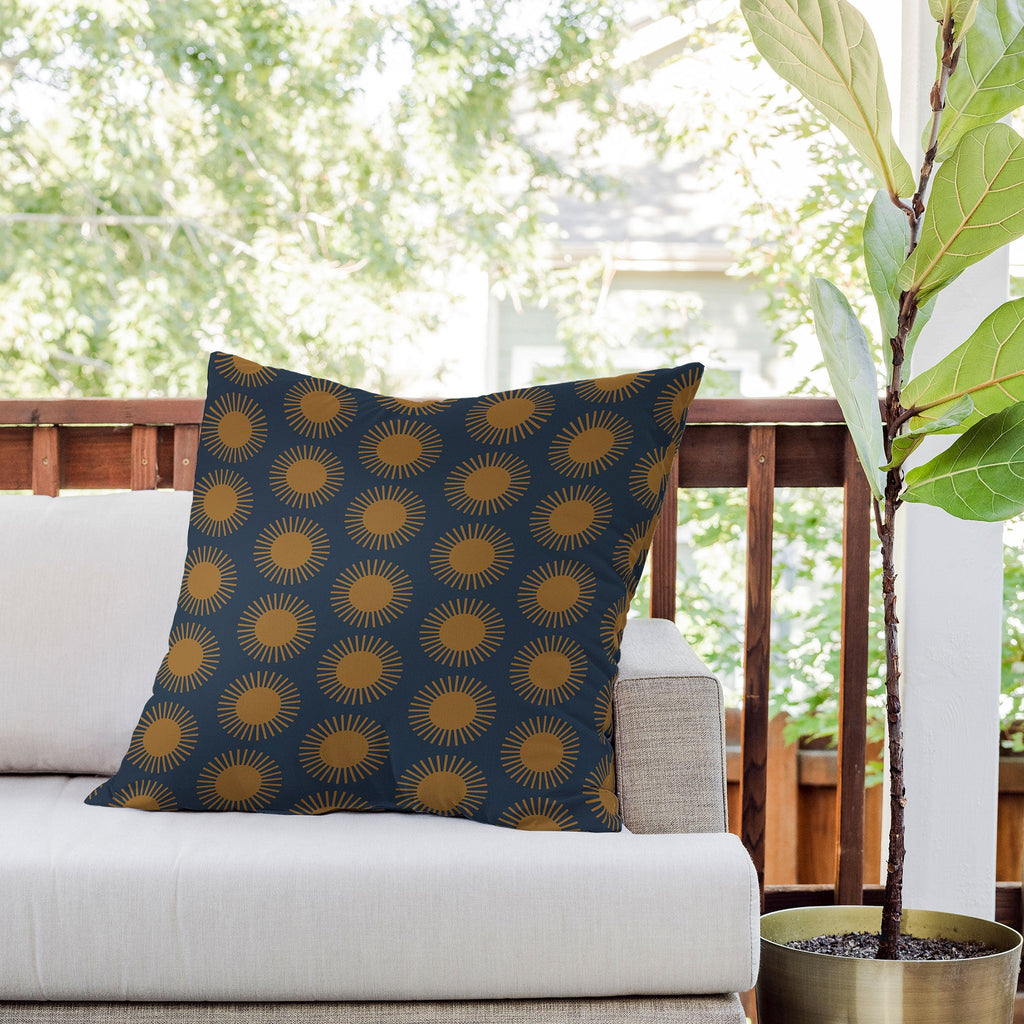 Colour Poems Cheerful Sun Pattern Navy Blue Outdoor Throw Pillow