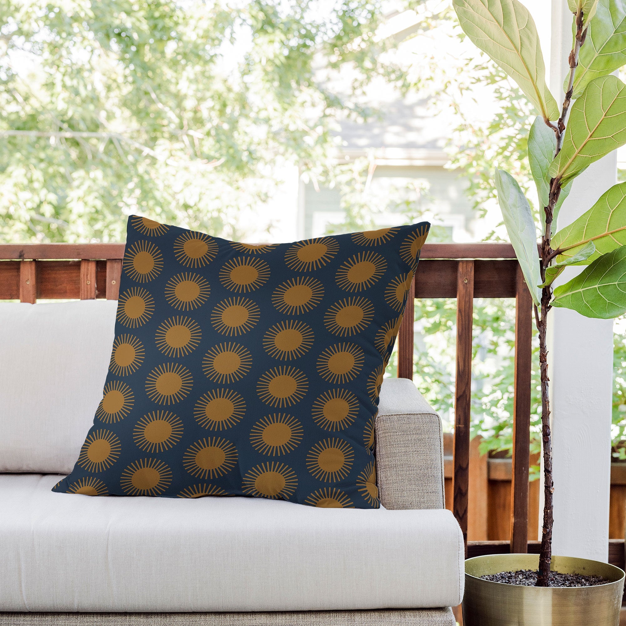 Colour Poems Cheerful Sun Pattern Navy Blue Outdoor Throw Pillow