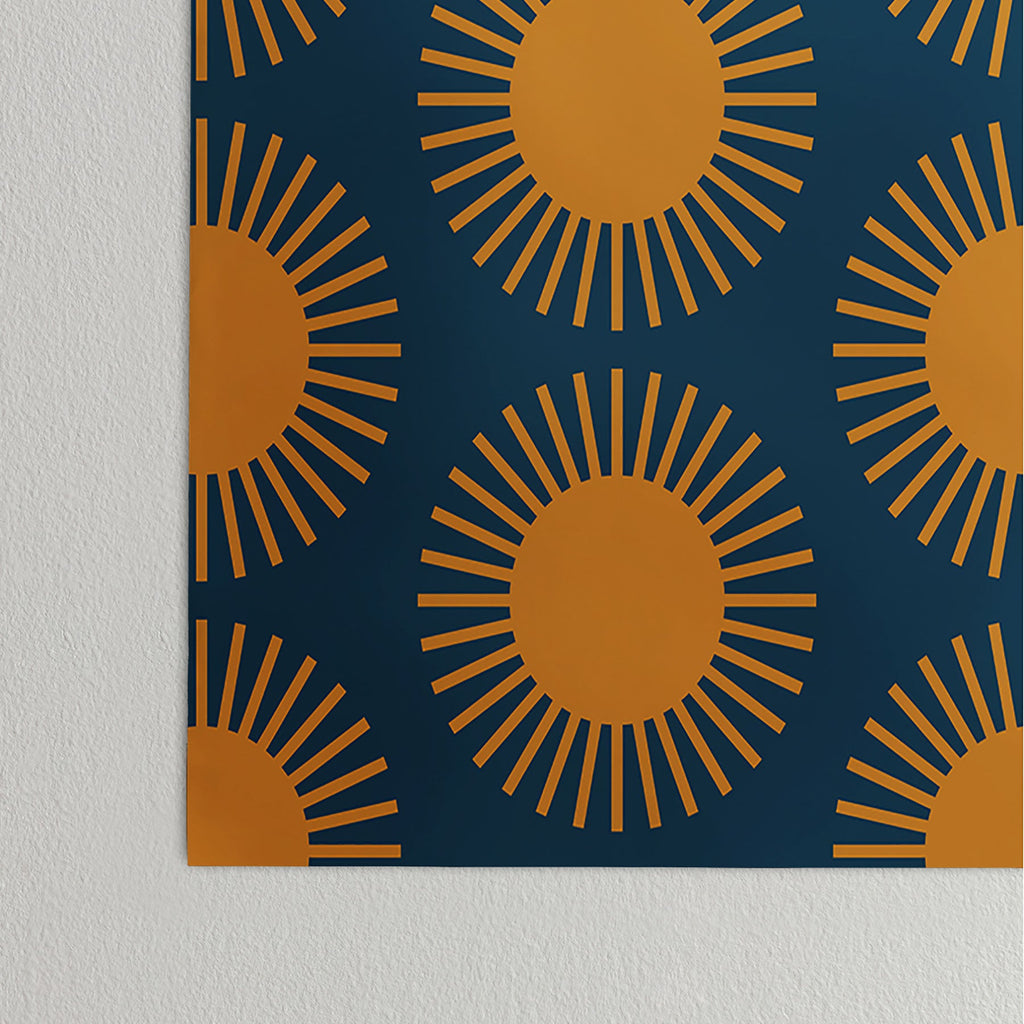 Colour Poems Cheerful Sun Pattern Navy Blue Poster