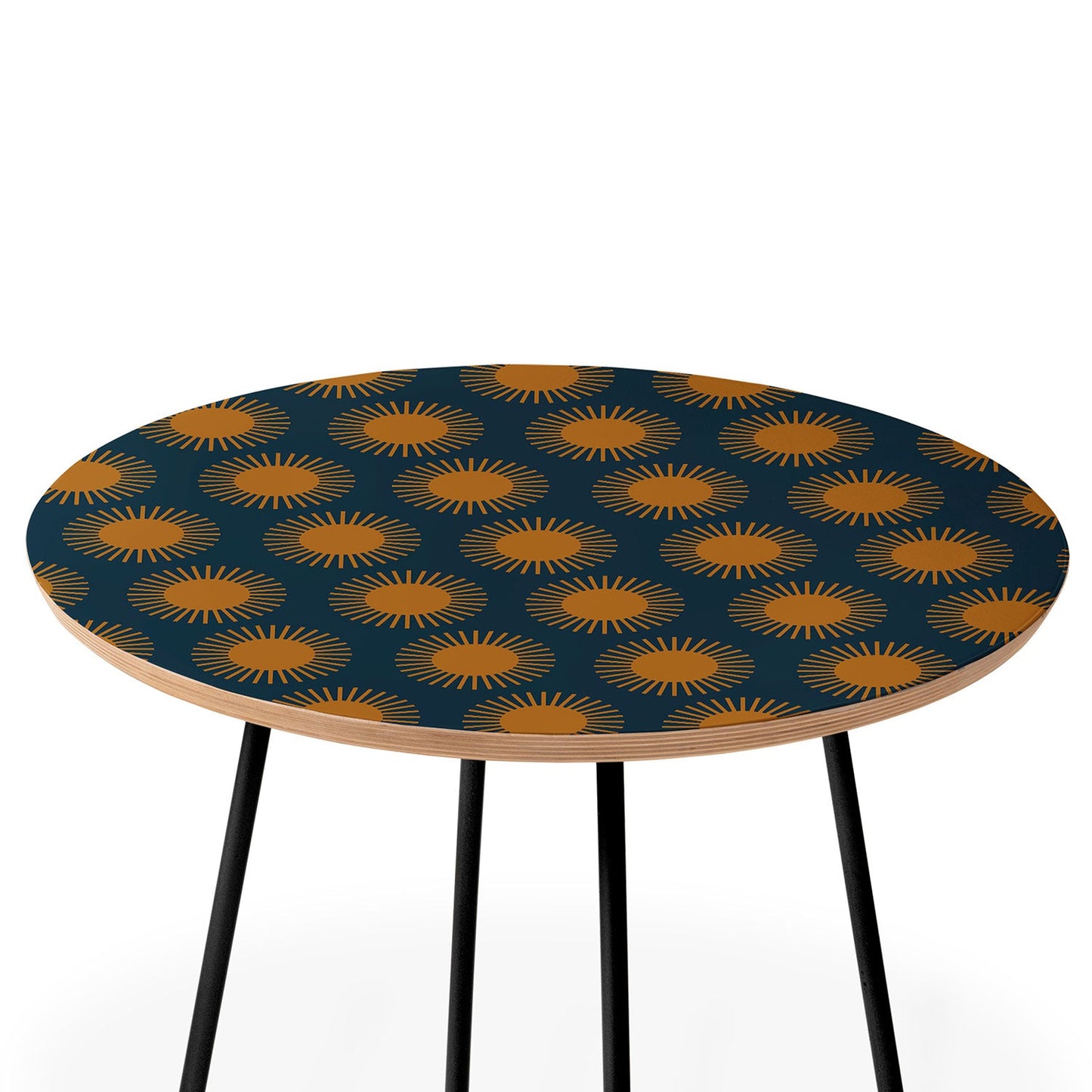 Colour Poems Cheerful Sun Pattern Navy Blue Round Side Table