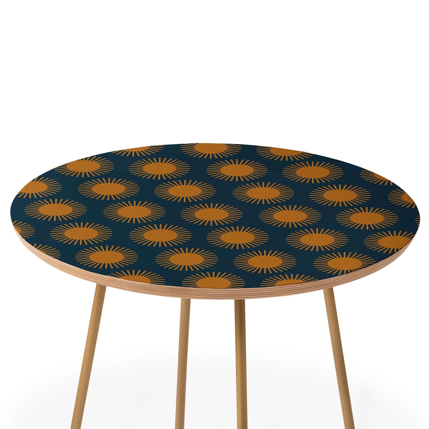 Colour Poems Cheerful Sun Pattern Navy Blue Round Side Table