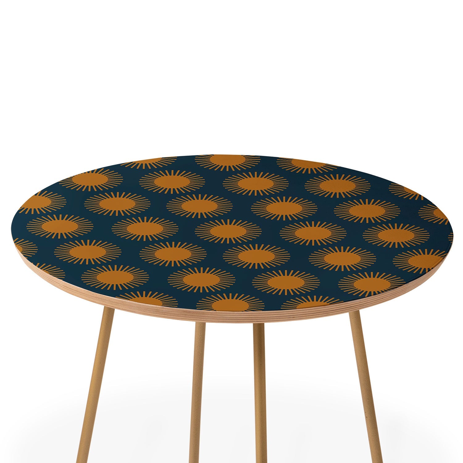 Colour Poems Cheerful Sun Pattern Navy Blue Round Side Table