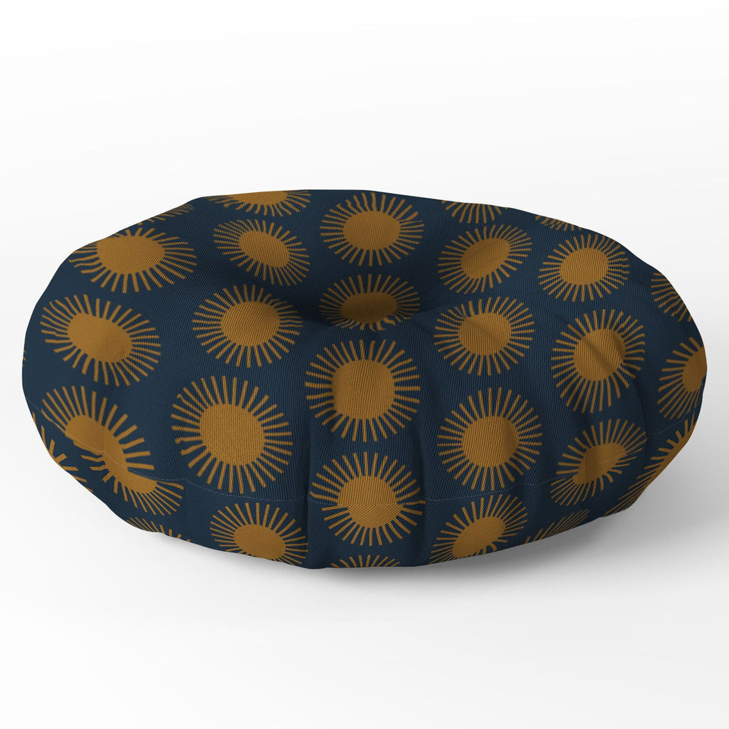 Colour Poems Cheerful Sun Pattern Navy Blue Floor Pillow Round