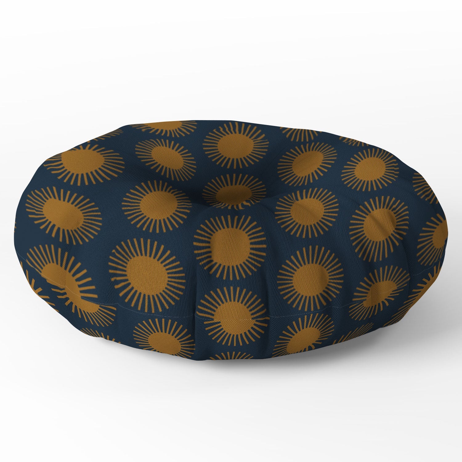Colour Poems Cheerful Sun Pattern Navy Blue Floor Pillow Round