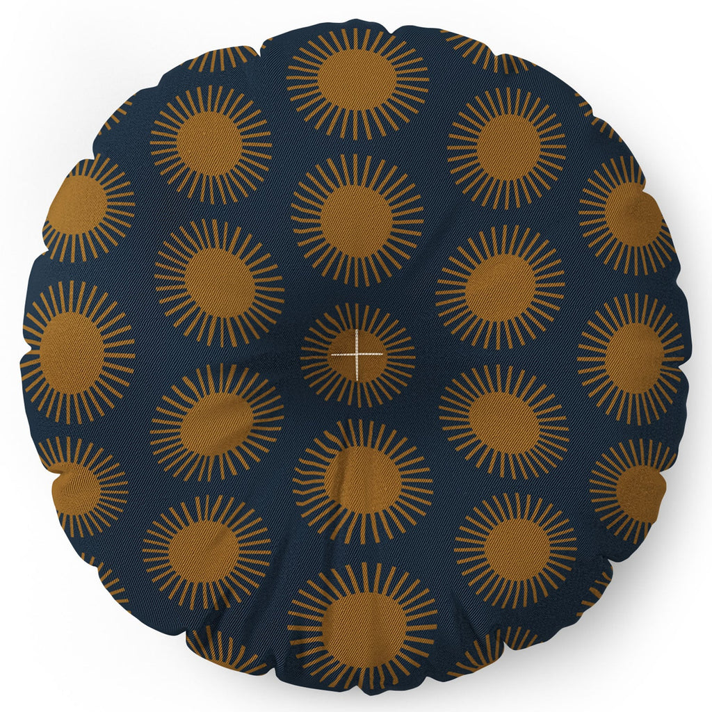 Colour Poems Cheerful Sun Pattern Navy Blue Floor Pillow Round