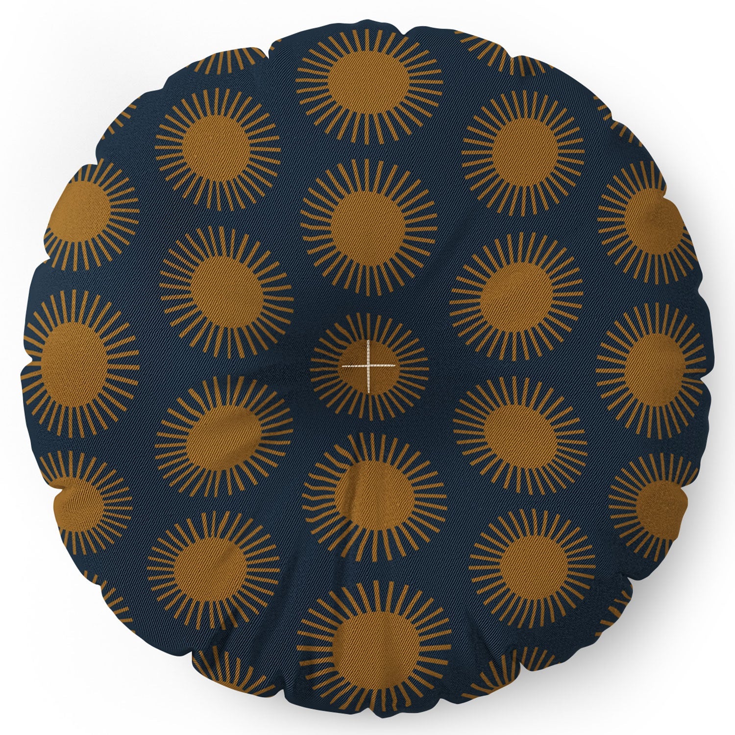 Colour Poems Cheerful Sun Pattern Navy Blue Floor Pillow Round