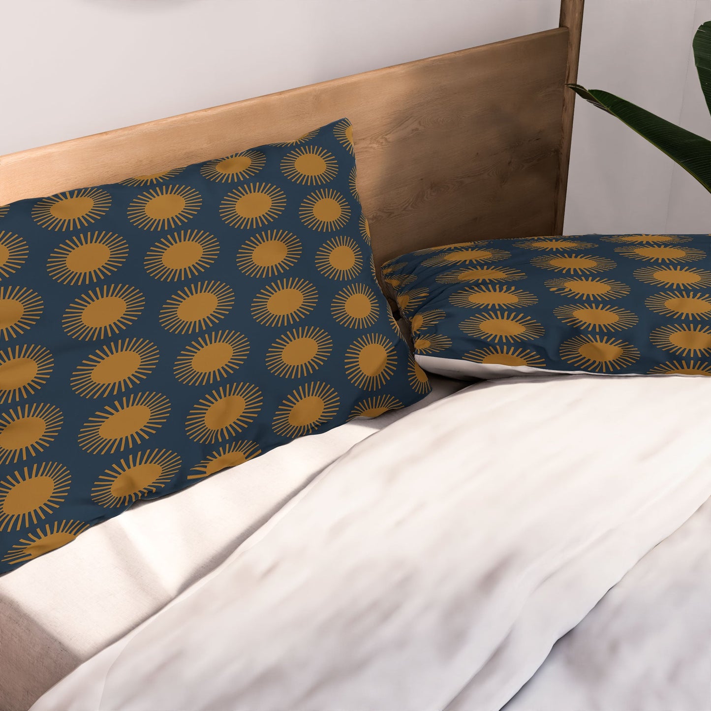 Colour Poems Cheerful Sun Pattern Navy Blue Pillow Shams