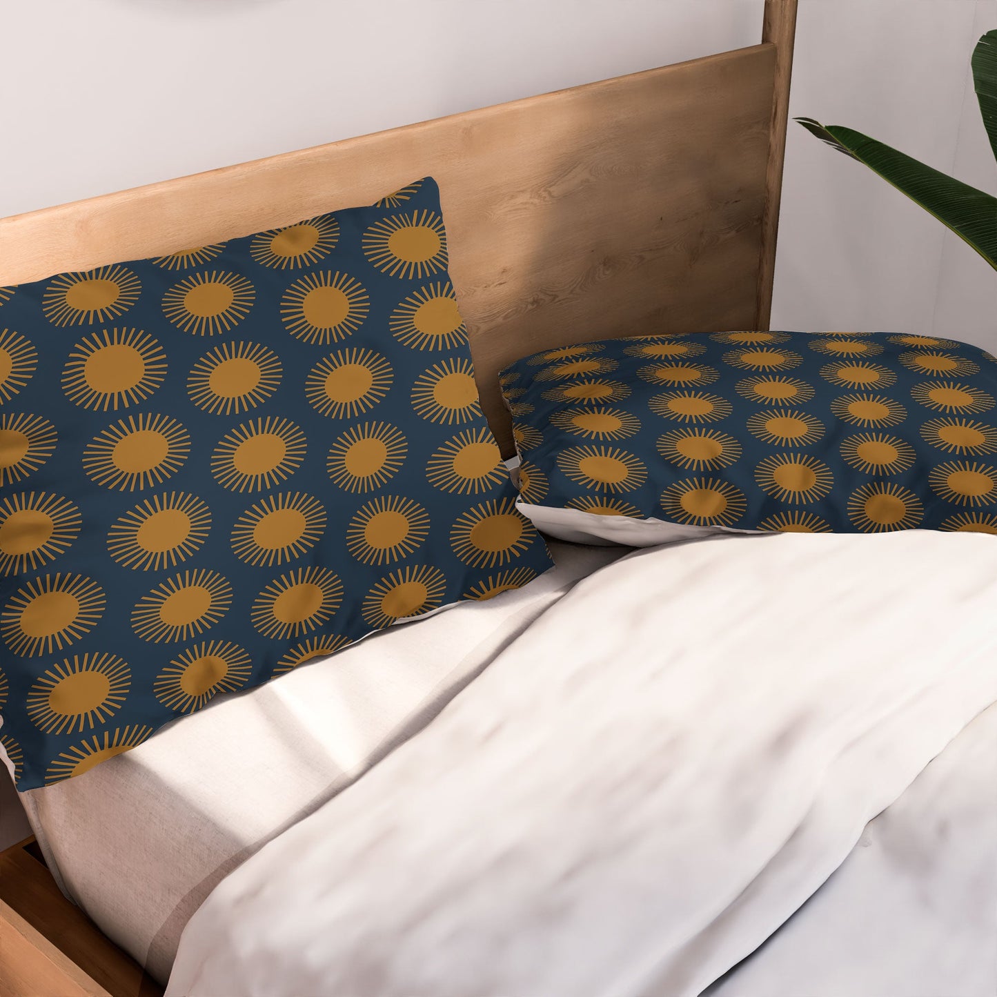 Colour Poems Cheerful Sun Pattern Navy Blue Pillow Shams