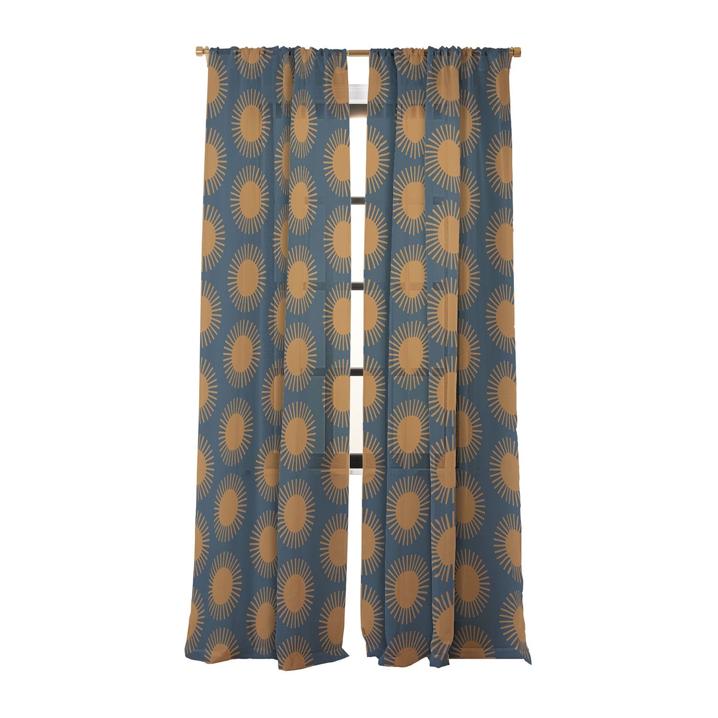 Colour Poems Cheerful Sun Pattern Navy Blue Sheer Window Curtain