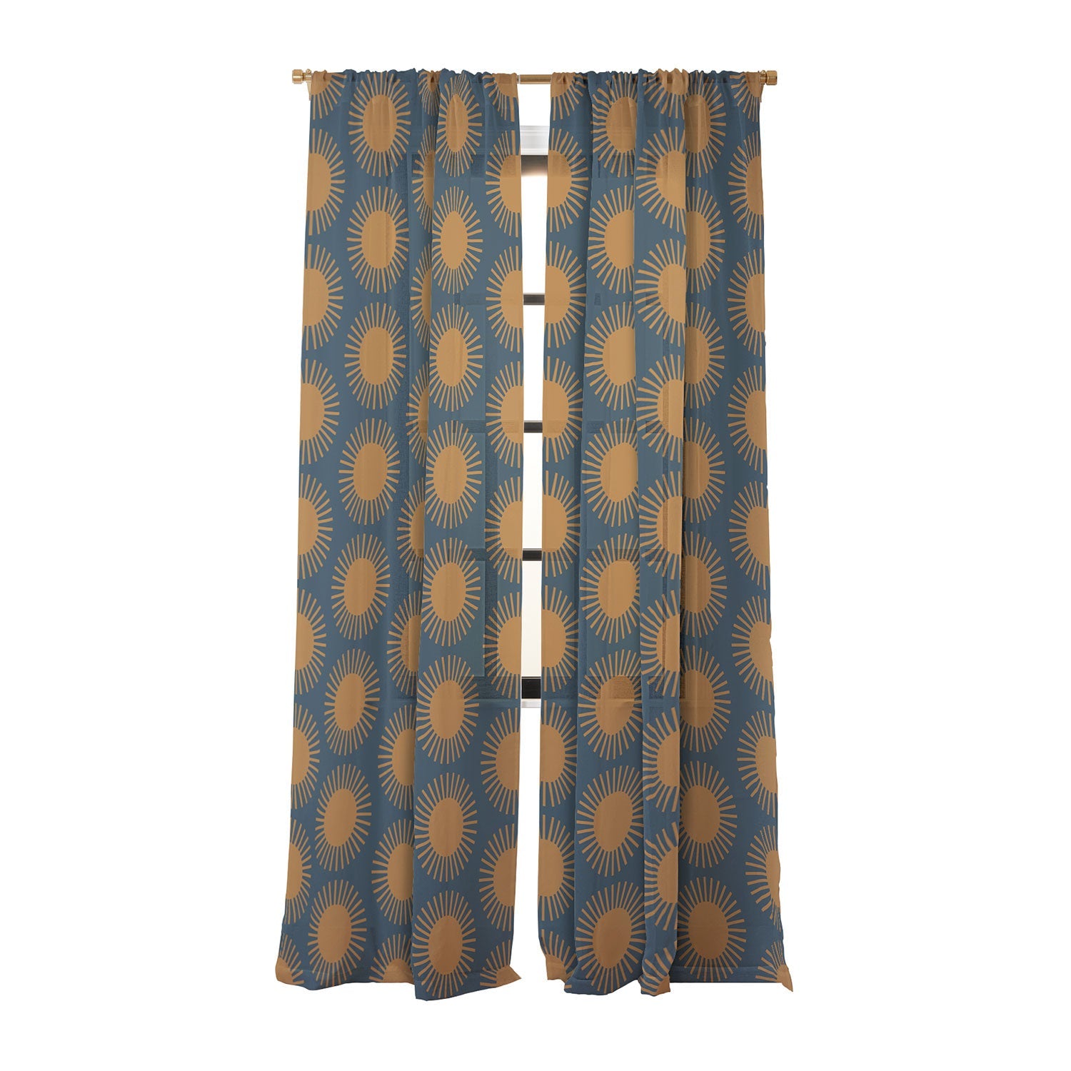 Colour Poems Cheerful Sun Pattern Navy Blue Sheer Non Repeat