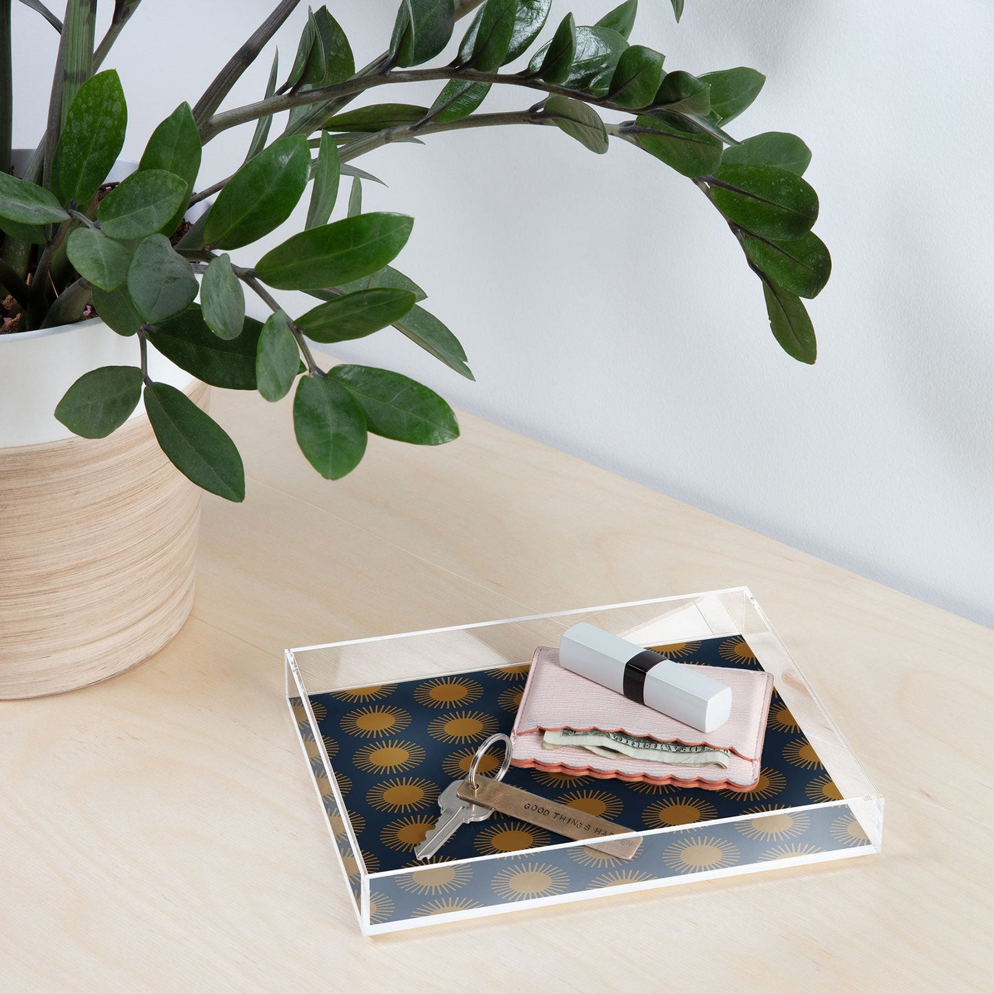 Colour Poems Cheerful Sun Pattern Navy Blue Acrylic Tray