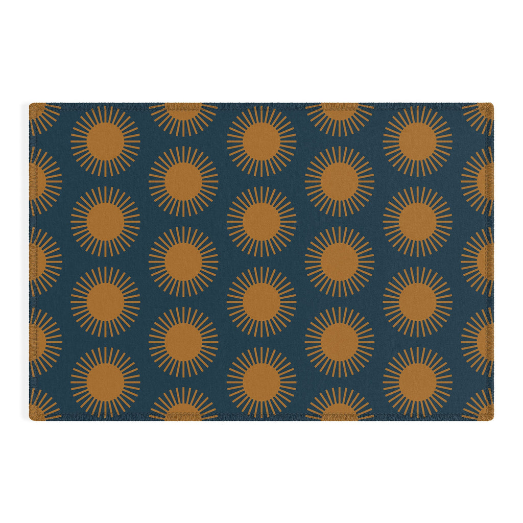 Colour Poems Cheerful Sun Pattern Navy Blue Outdoor Rug