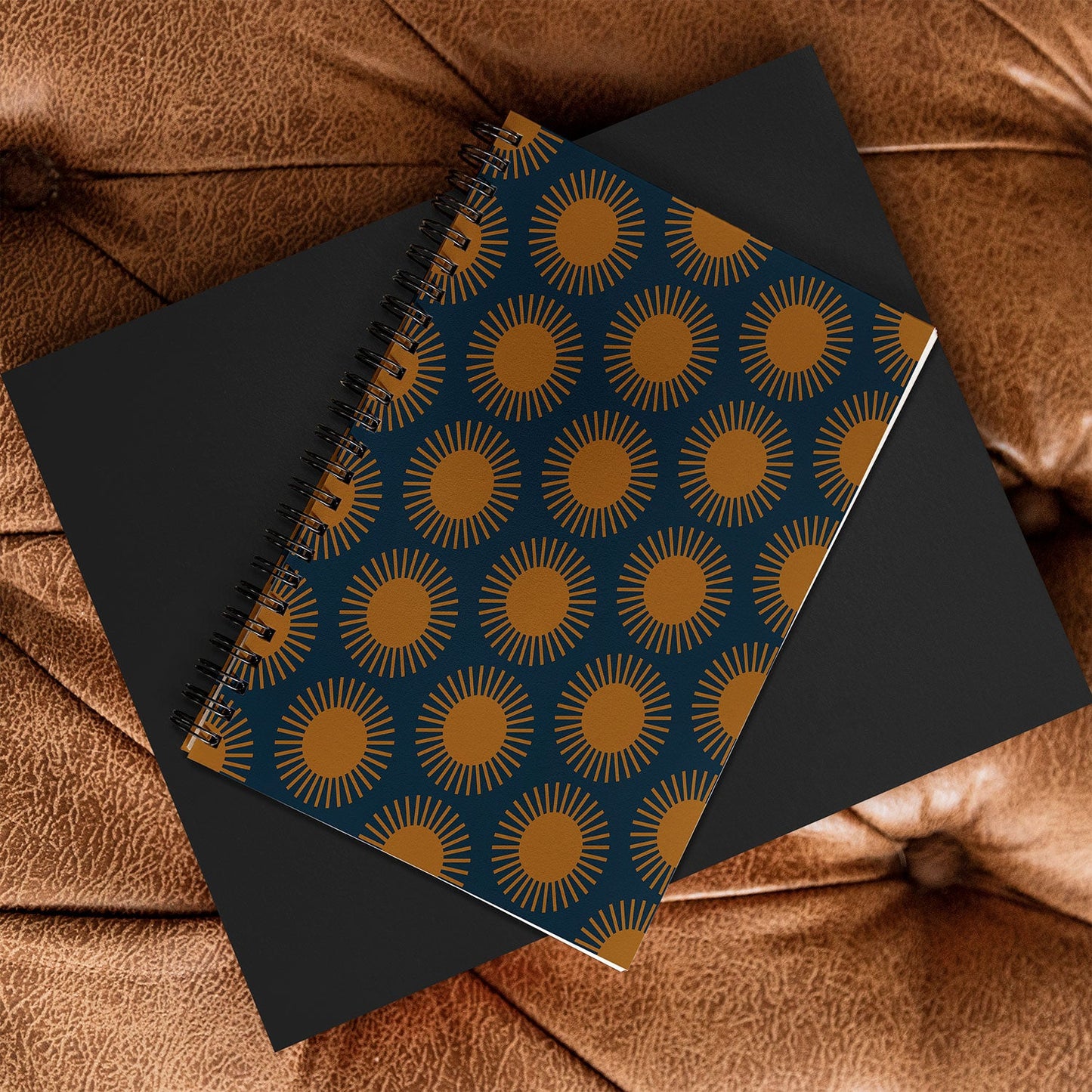 Colour Poems Cheerful Sun Pattern Navy Blue Spiral Notebook