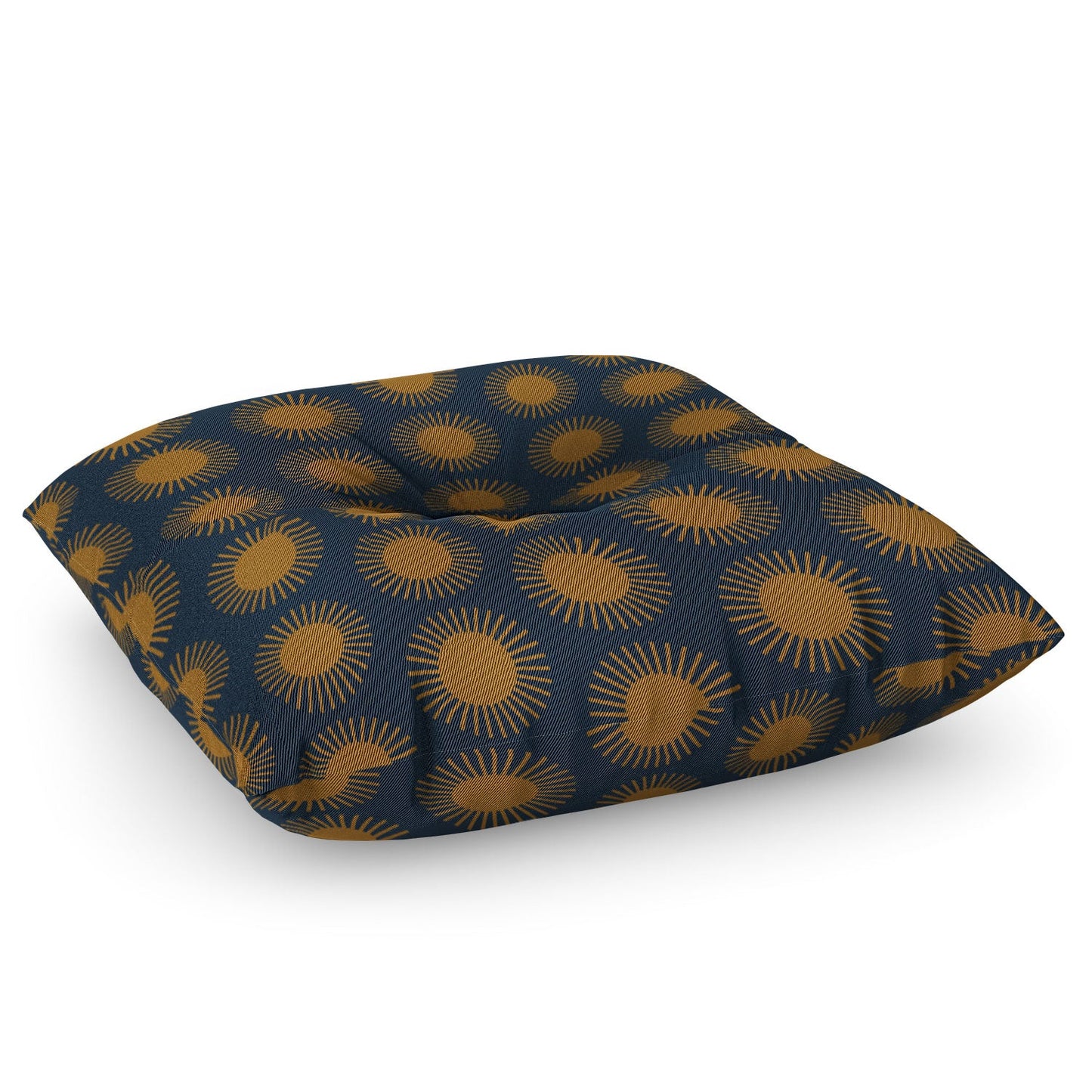 Colour Poems Cheerful Sun Pattern Navy Blue Floor Pillow Square