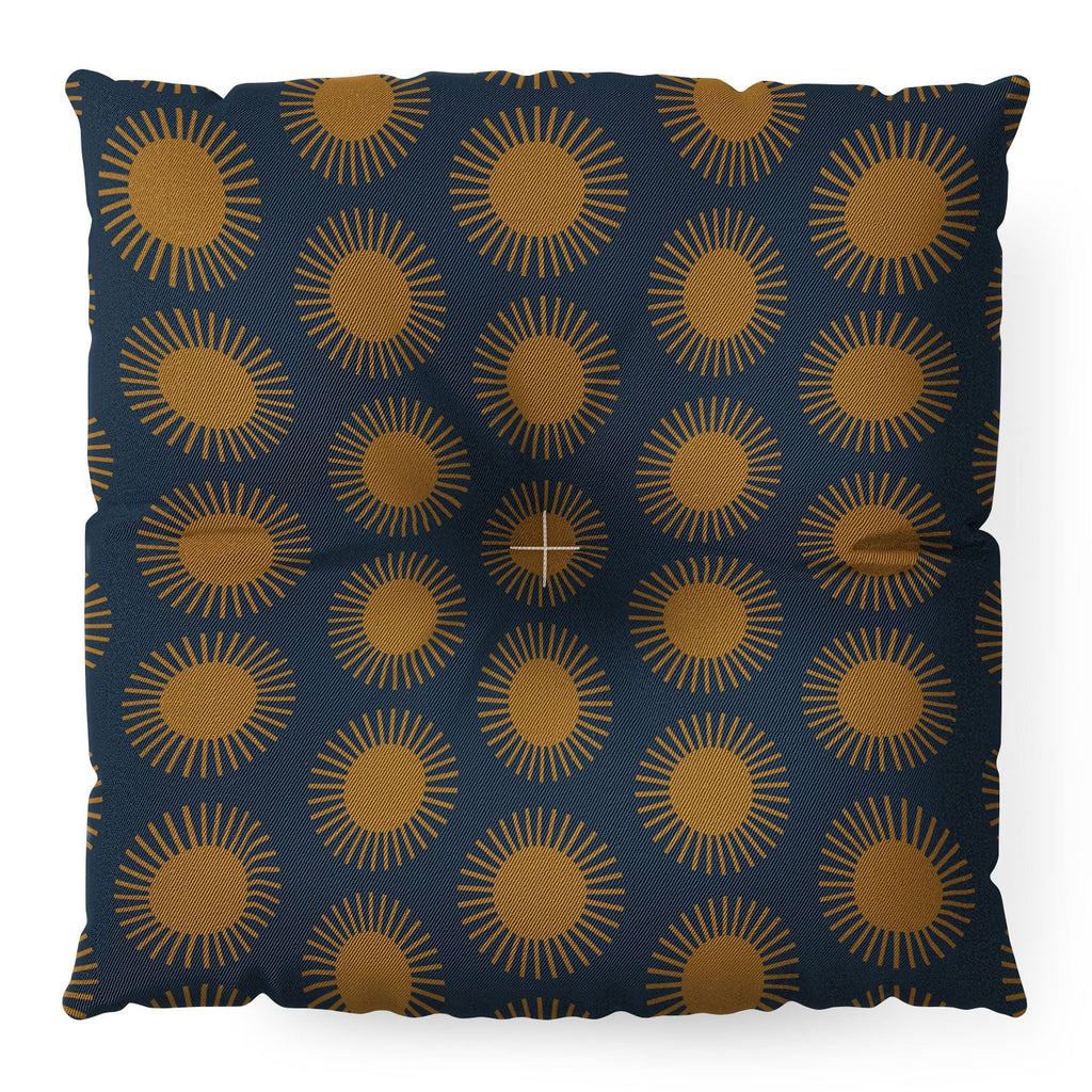 Colour Poems Cheerful Sun Pattern Navy Blue Floor Pillow Square