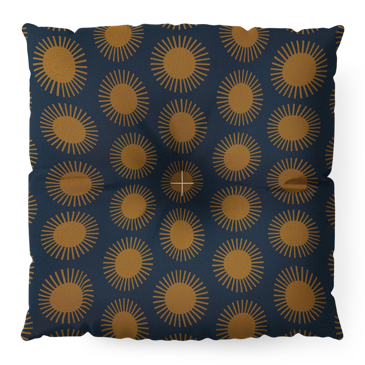 Colour Poems Cheerful Sun Pattern Navy Blue Floor Pillow Square