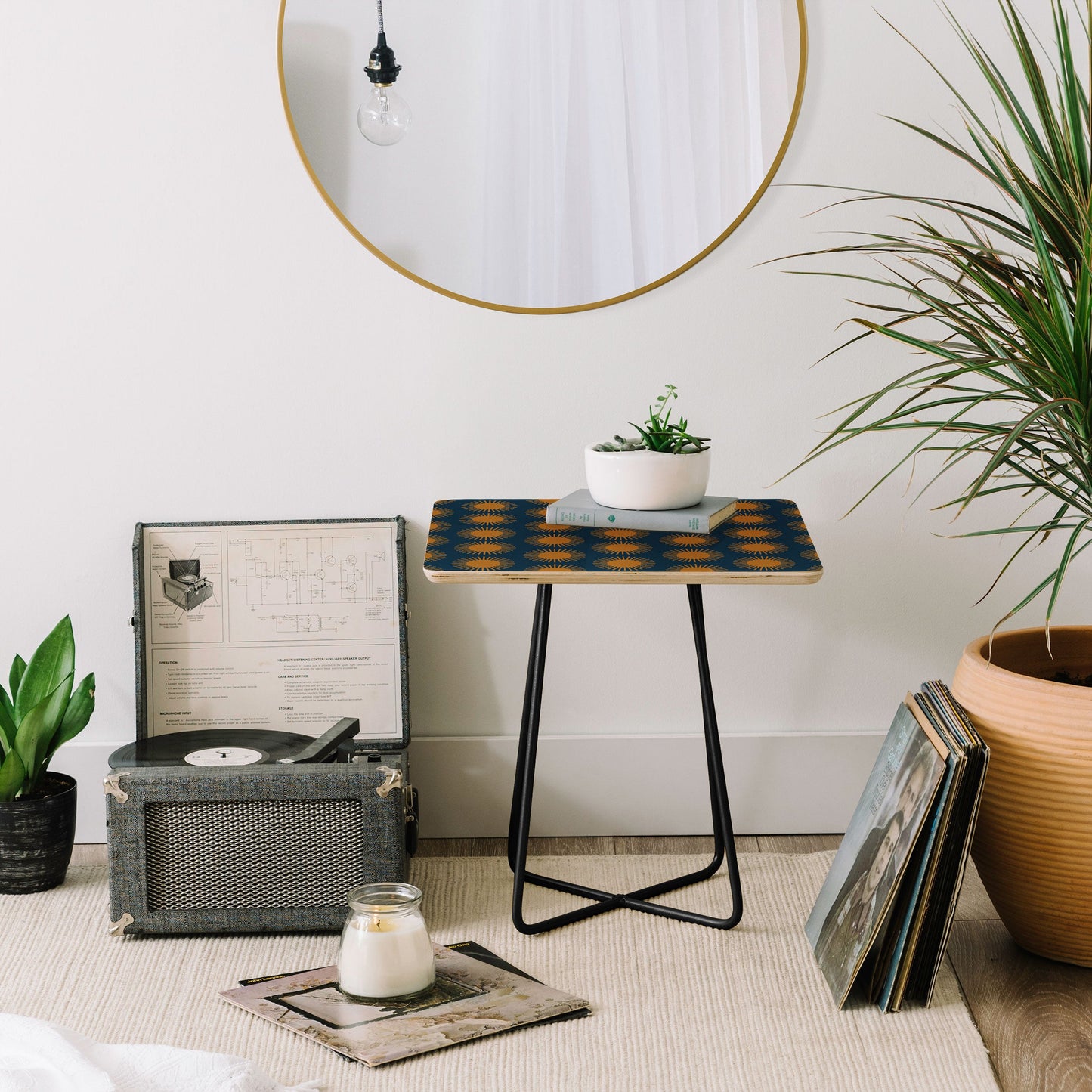 Colour Poems Cheerful Sun Pattern Navy Blue Side Table