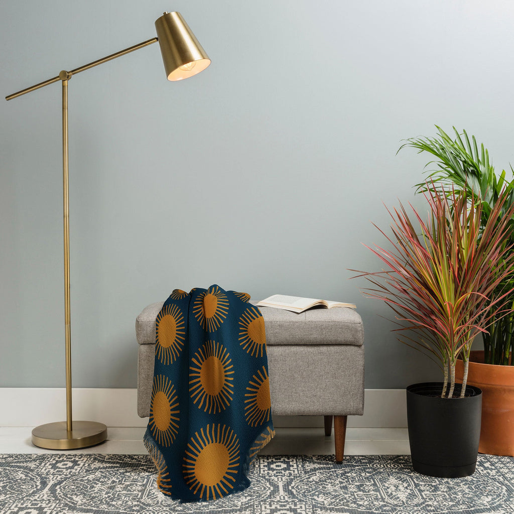 Colour Poems Cheerful Sun Pattern Navy Blue Throw Blanket