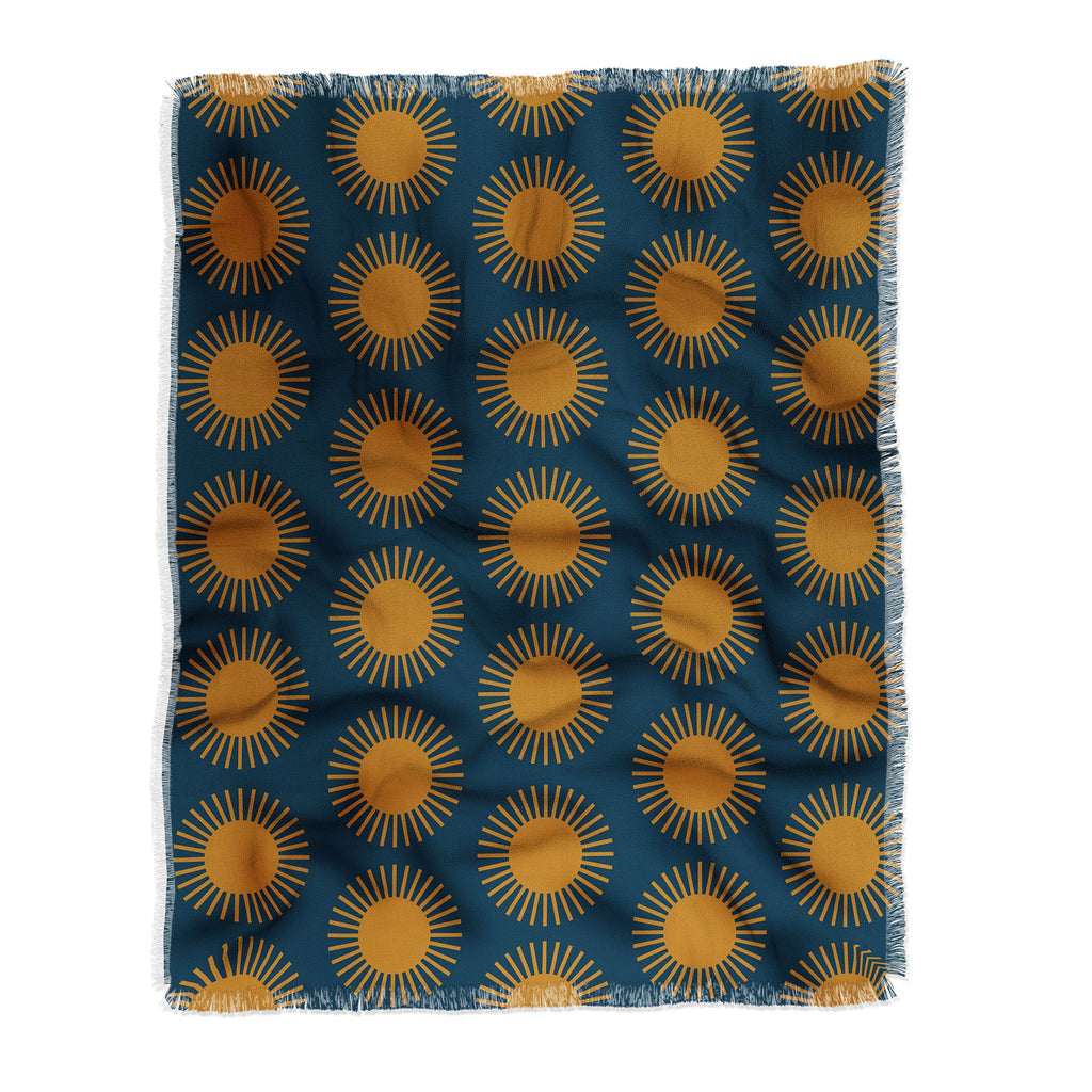 Colour Poems Cheerful Sun Pattern Navy Blue Throw Blanket