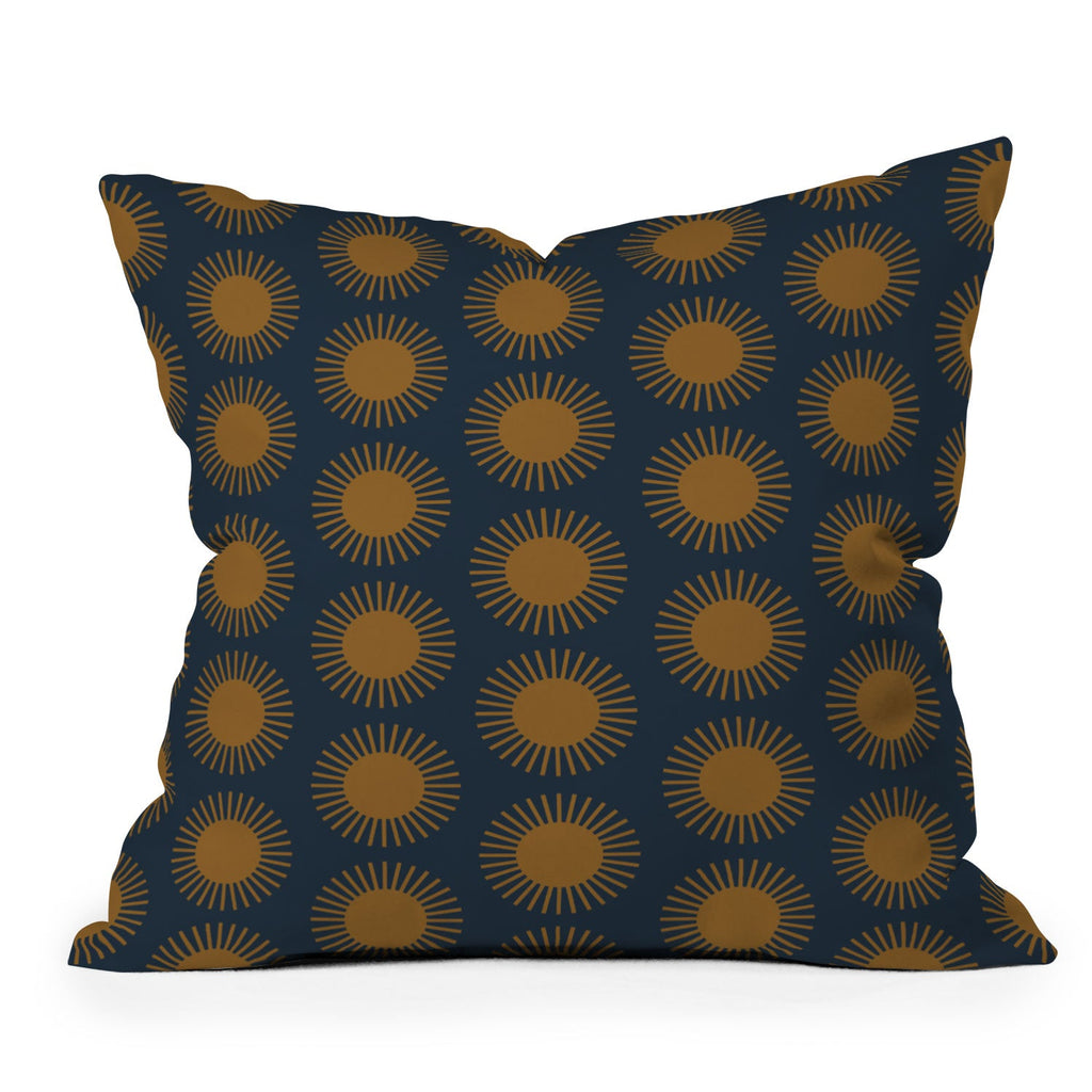 Colour Poems Cheerful Sun Pattern Navy Blue Throw Pillow