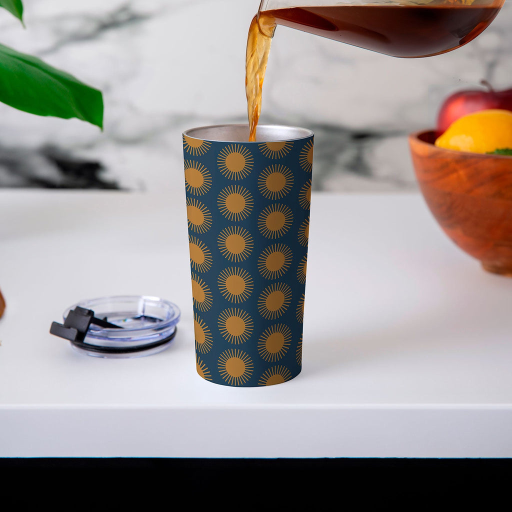 Colour Poems Cheerful Sun Pattern Navy Blue Travel Mug