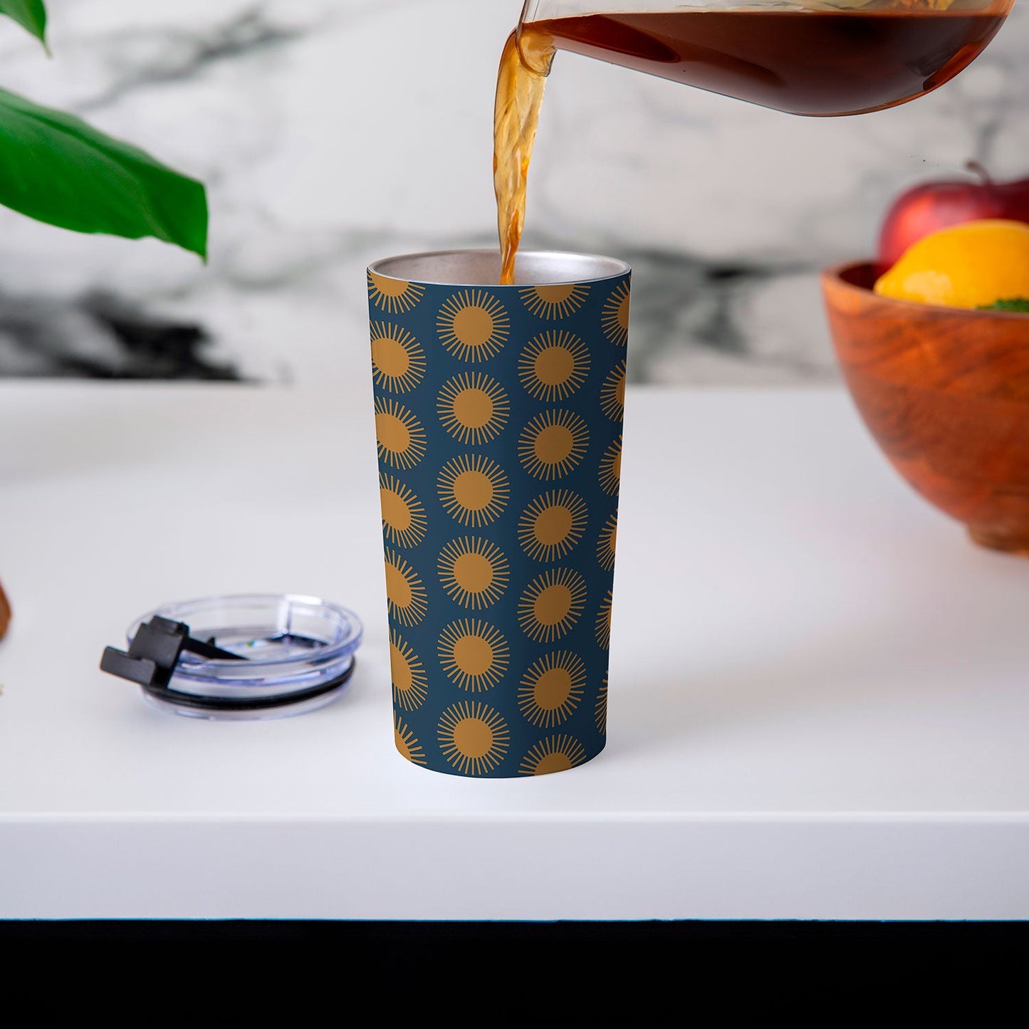 Colour Poems Cheerful Sun Pattern Navy Blue Travel Mug