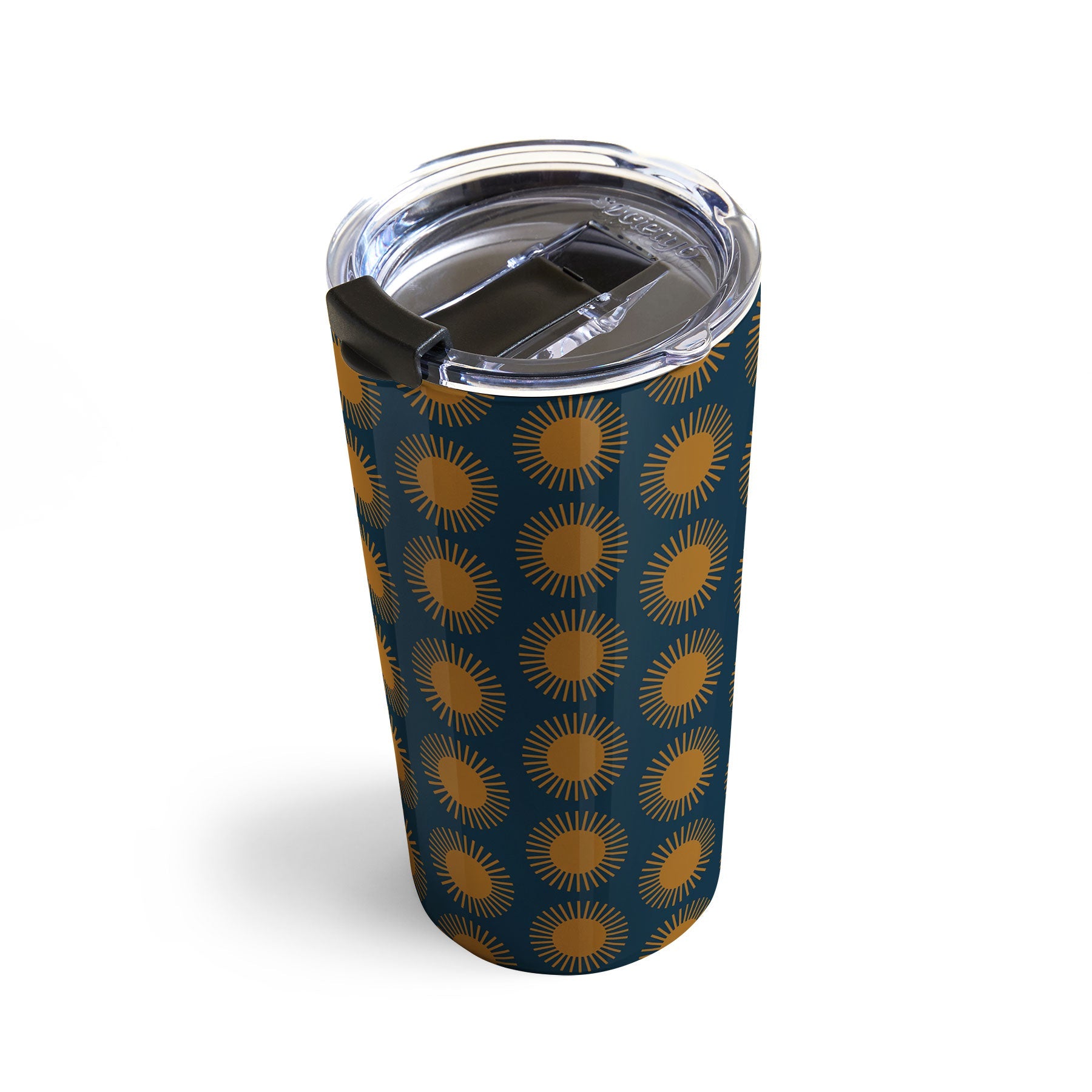 Colour Poems Cheerful Sun Pattern Navy Blue Travel Mug