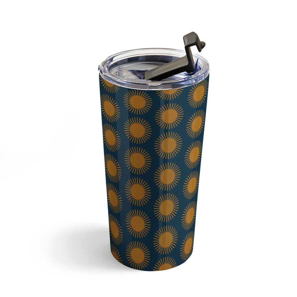 Colour Poems Cheerful Sun Pattern Navy Blue Travel Mug