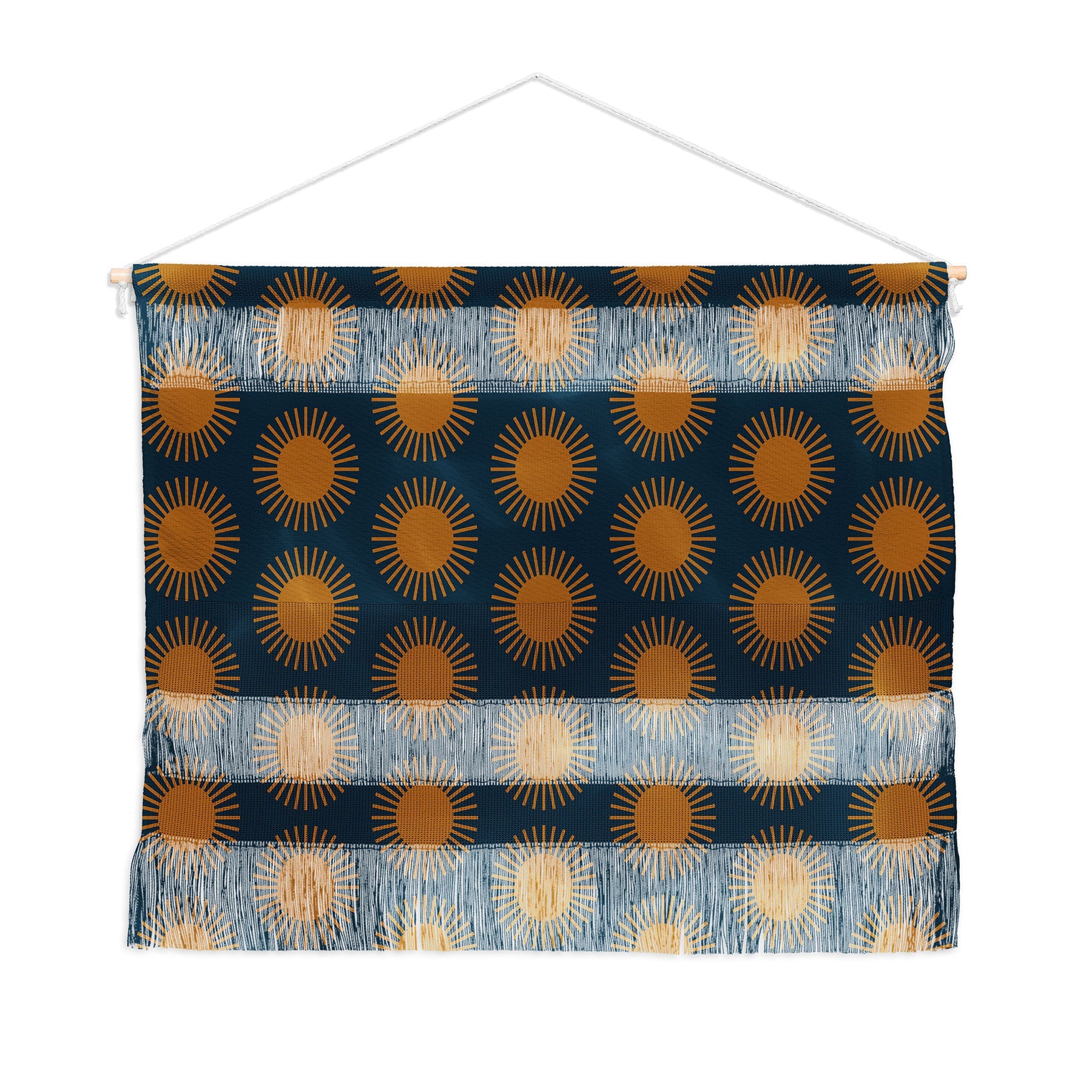 Colour Poems Cheerful Sun Pattern Navy Blue Wall Hanging Landscape