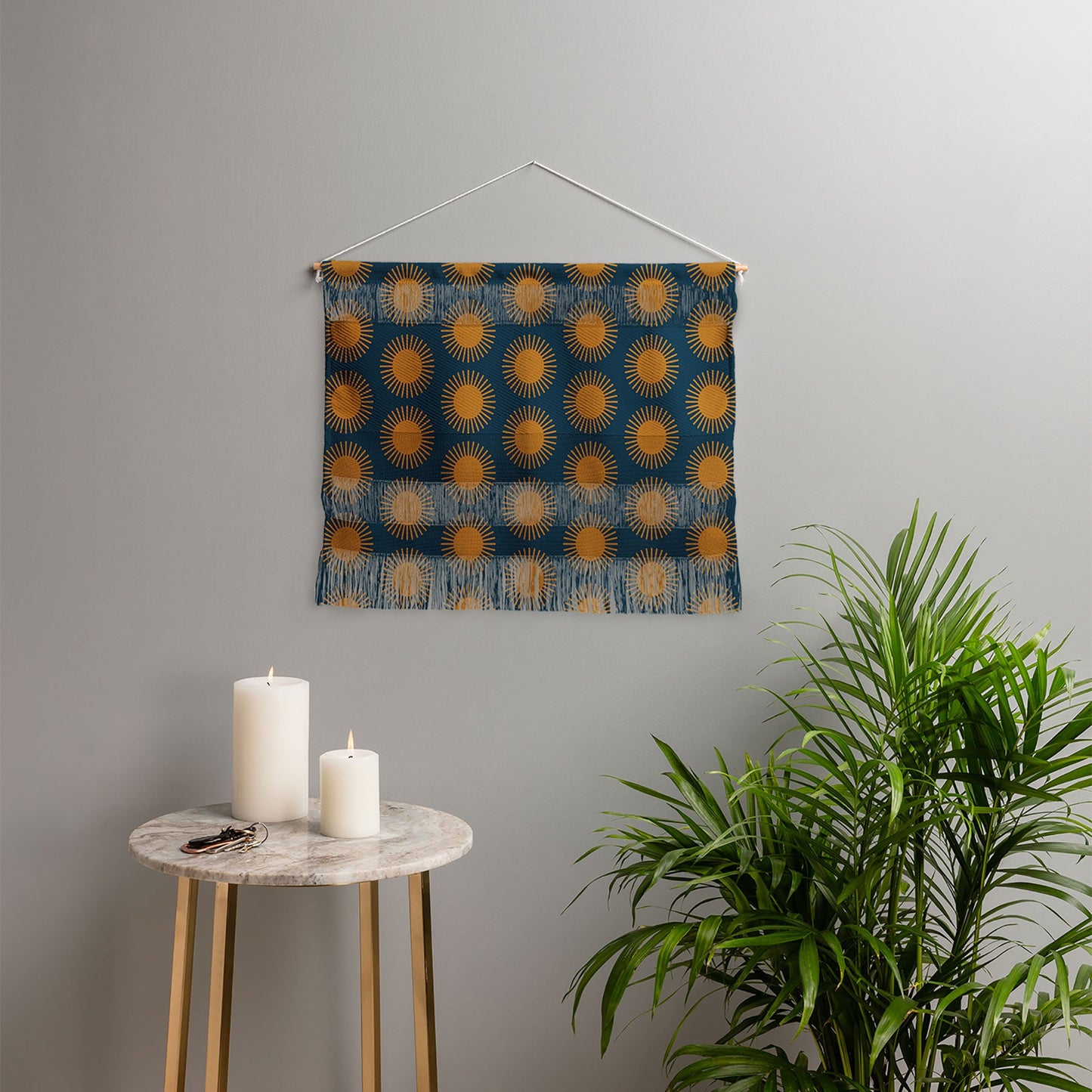 Colour Poems Cheerful Sun Pattern Navy Blue Wall Hanging Landscape