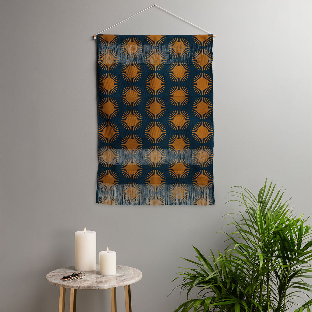 Colour Poems Cheerful Sun Pattern Navy Blue Wall Hanging Portrait