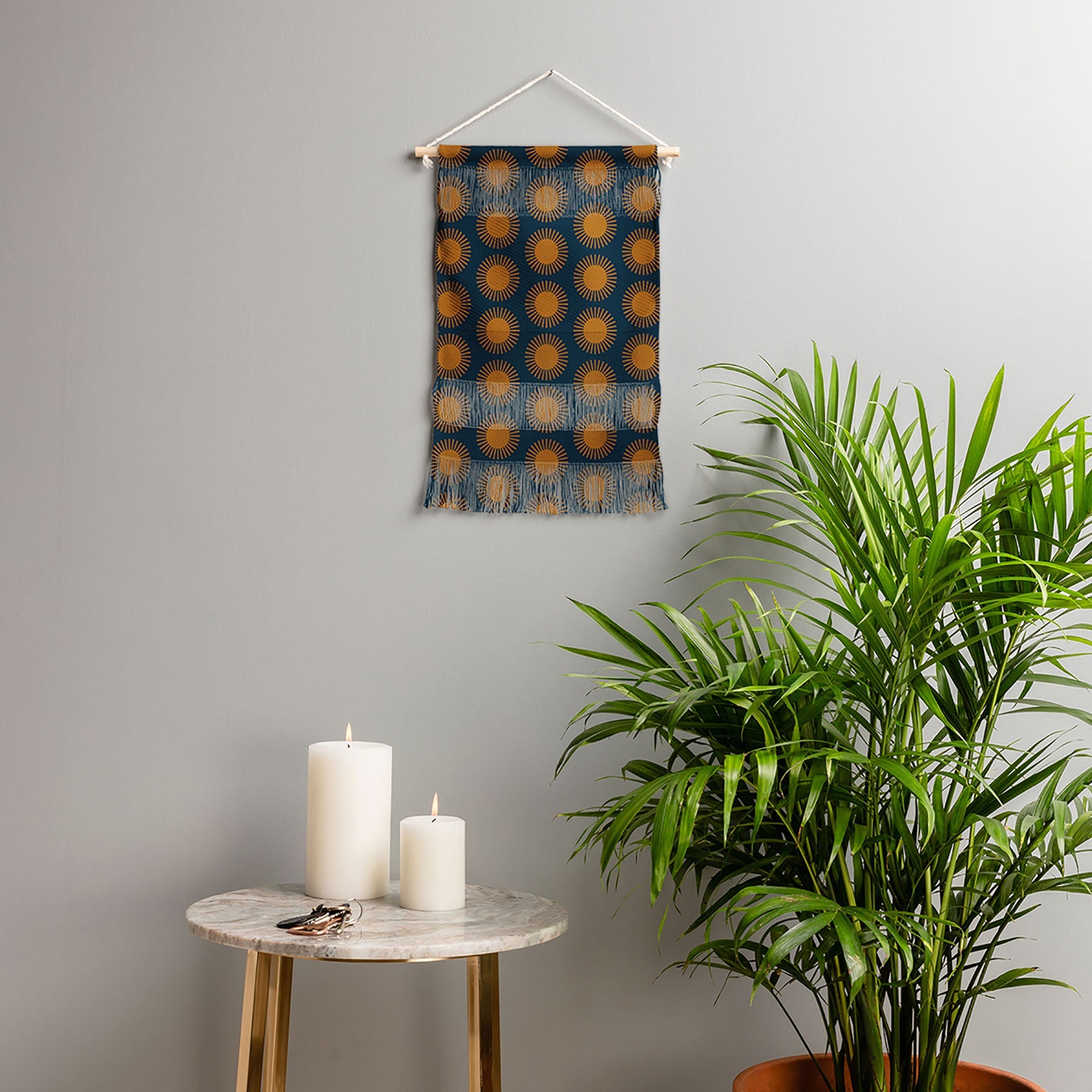 Colour Poems Cheerful Sun Pattern Navy Blue Wall Hanging Portrait