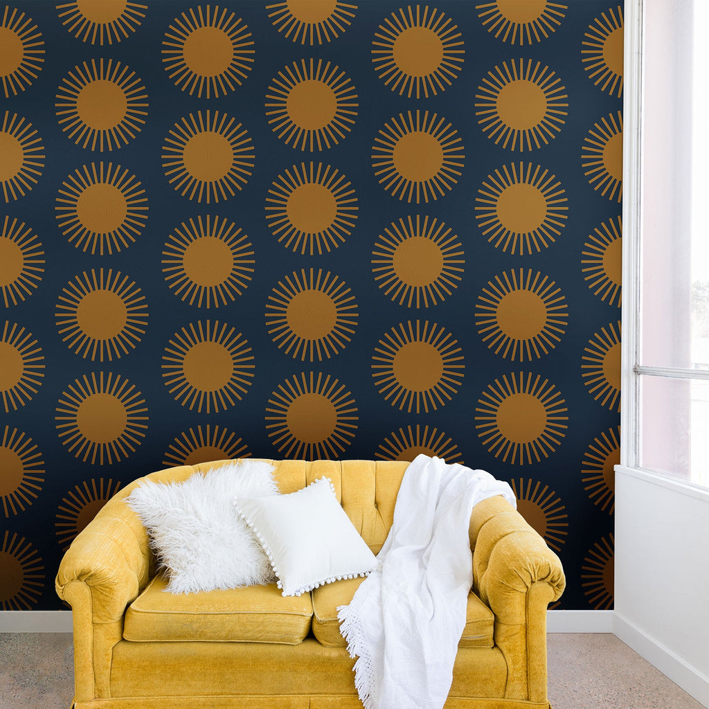 Colour Poems Cheerful Sun Pattern Navy Blue Wall Mural