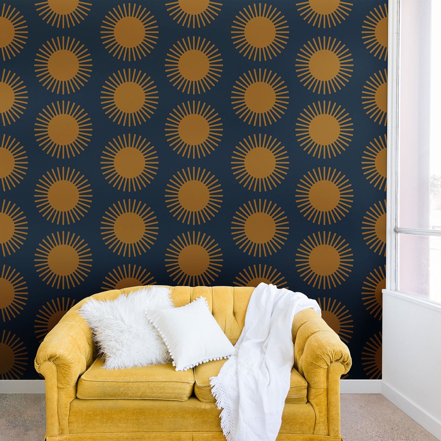 Colour Poems Cheerful Sun Pattern Navy Blue Wall Mural
