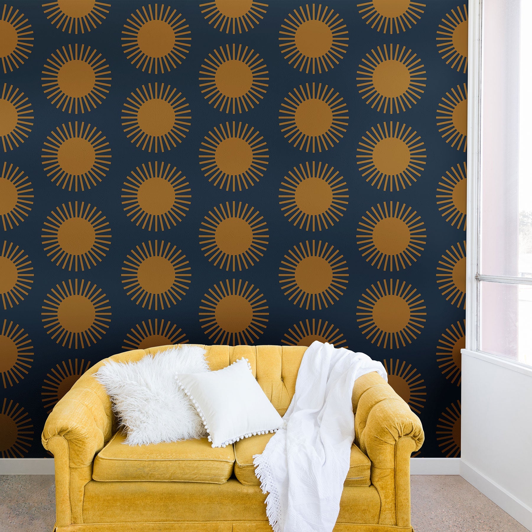 Colour Poems Cheerful Sun Pattern Navy Blue Wall Mural