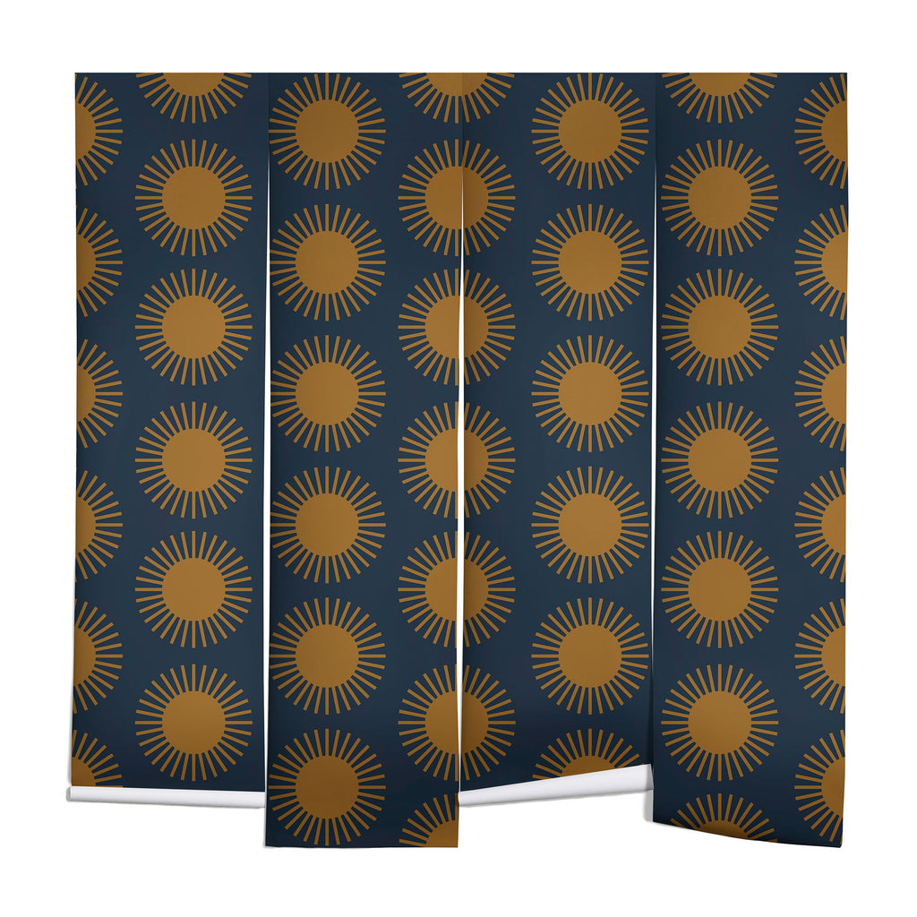 Colour Poems Cheerful Sun Pattern Navy Blue Wall Mural