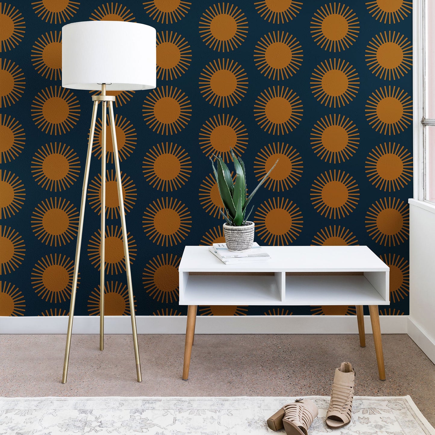 Colour Poems Cheerful Sun Pattern Navy Blue Wallpaper